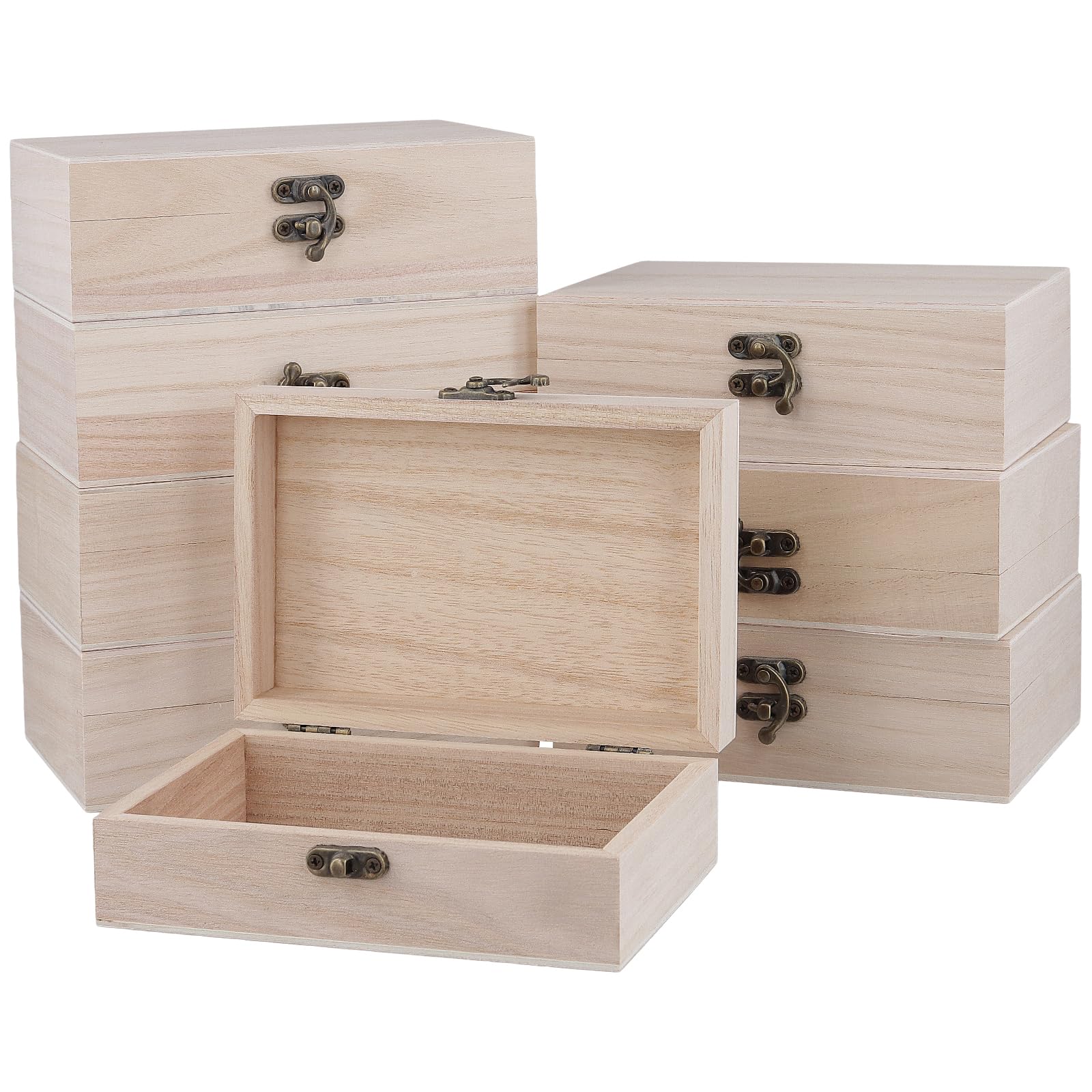 8 drewnianych skrzynek z naturalnego drewna paulowni, 15 x 10 x 5 cm, mała drewniana skrzynka z pokrywką, do przechowywania biżuterii, pamiątek, majsterkowania, dekoracji domu