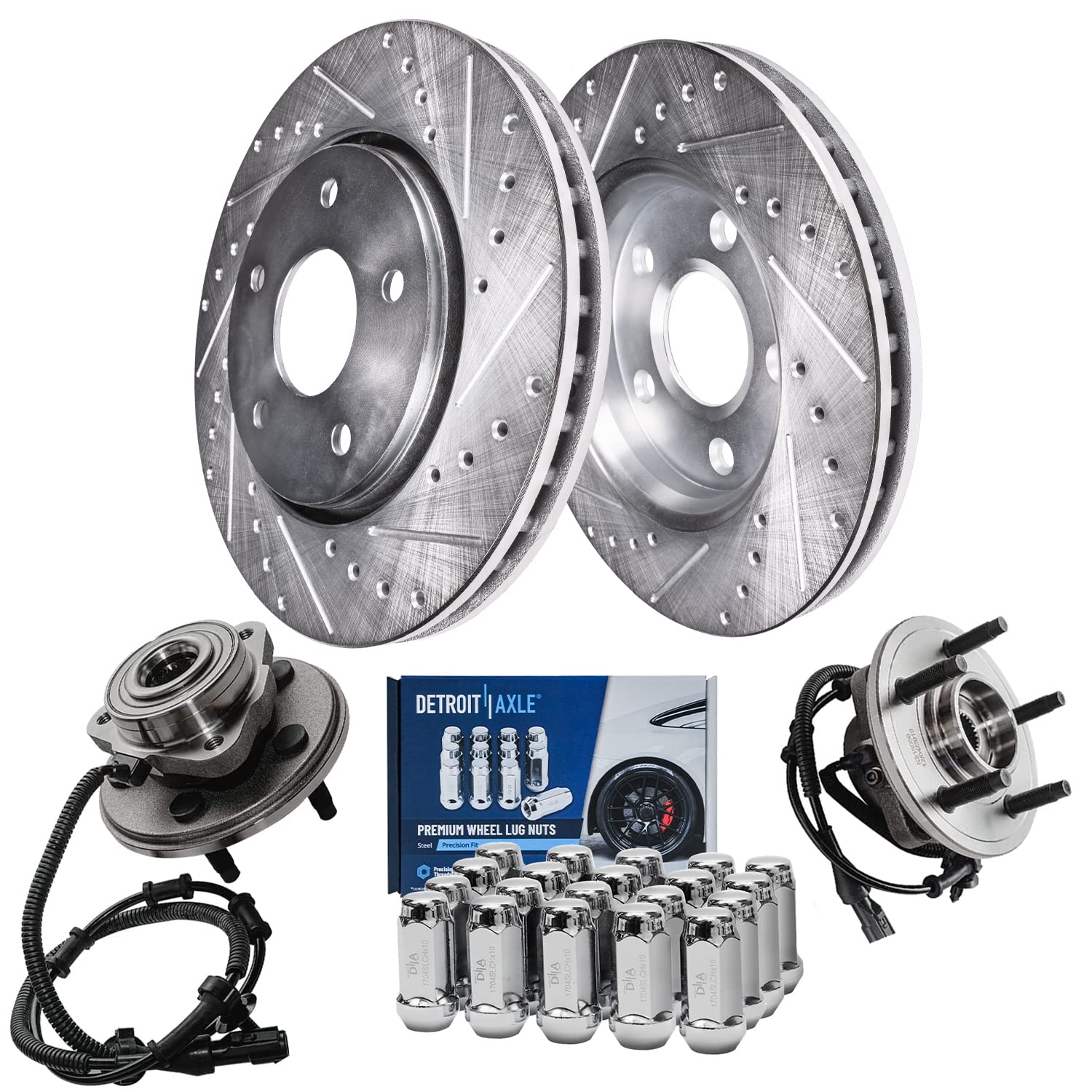 Detroit Axle - Front Drilled Brake Rotors Wheel Hubs + 20pc - accessories and parts | Mubboo