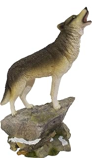 Howling Wolf Figurine on a Rock Grey Wolf Figure for Lodge and Rustic Cabin Decor Statues and Figurines, Wolf Sculpture or Timberwolves Collectible Art Gifts