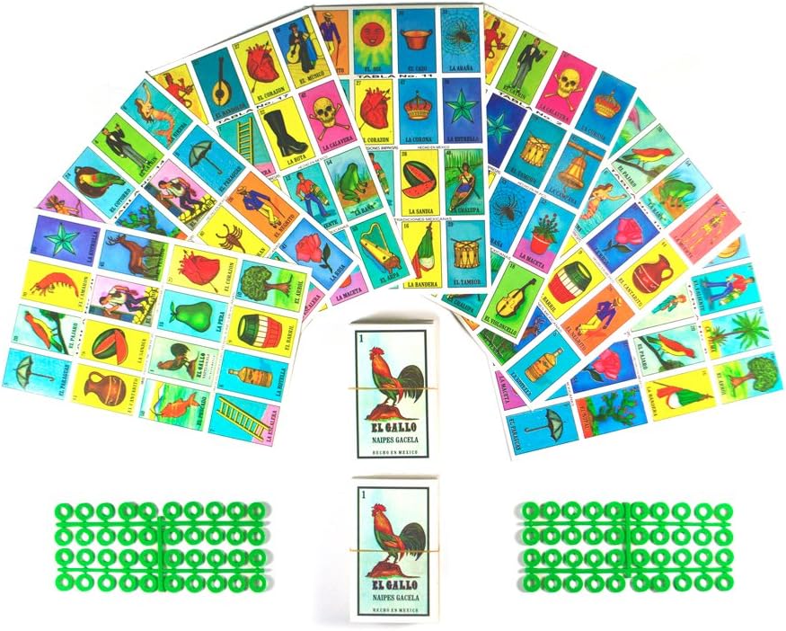 Loteria Mexicana Board Game Kit - Loteria Mexicana Bingo Game for 20 Players - Includes 2 Deck of Cards and Boards - With Free Markers - For the Entire Family - Great for Learning Spanish.