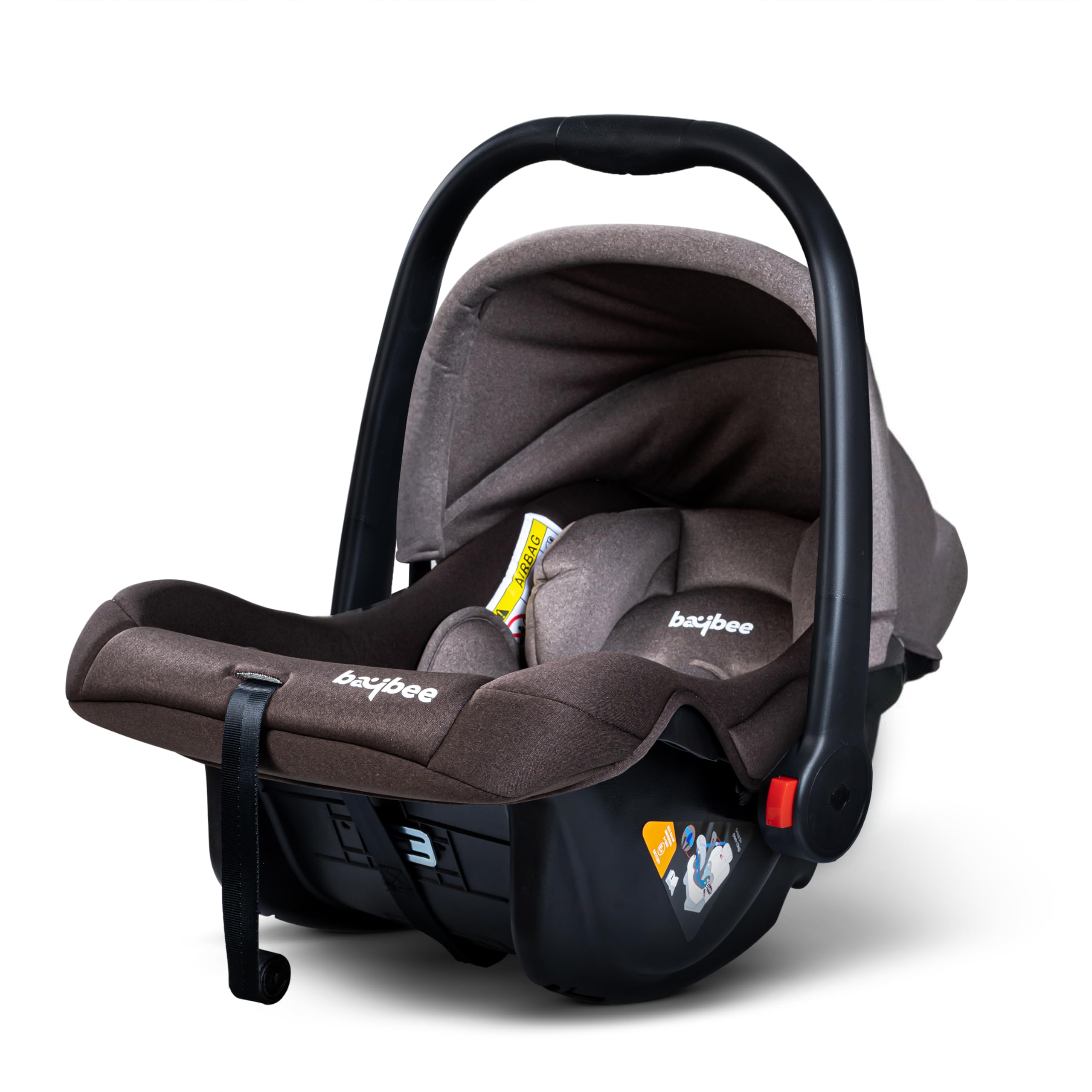 BAYBEE 4 in 1 Multi Purpose Baby Carry Cot Cum Car Seat with Canopy, Adjustable Handle, 3 Point Safety Belt | Rocker for Infant | Baby Carry Cot for New Born 0 to 15 Months (Brown)