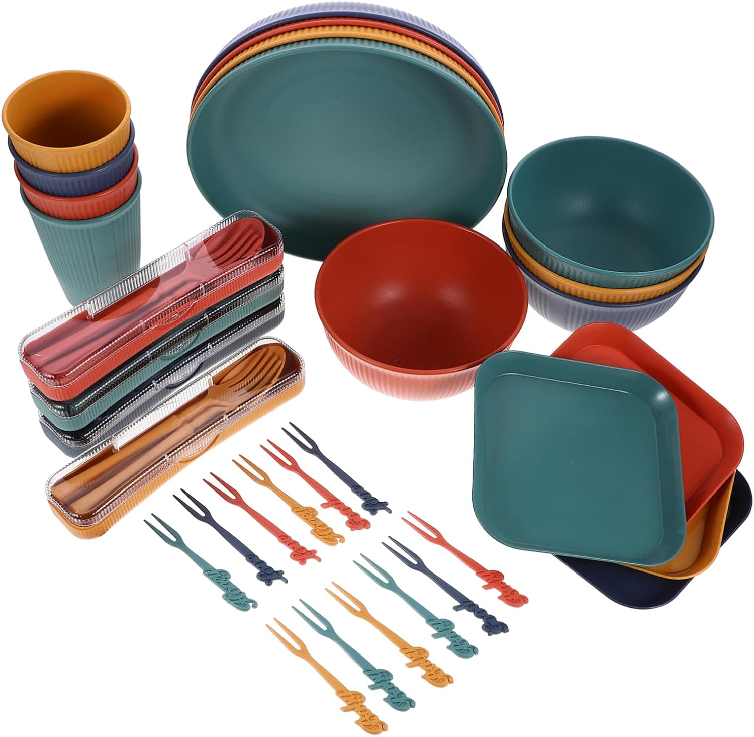 GLEAVI 1Set Wheat Straw Dinnerware of Lightweight Reusable Camping Tableware for Outdoor Use Cutlery for Home Portable Dishes for Picnics and Travel