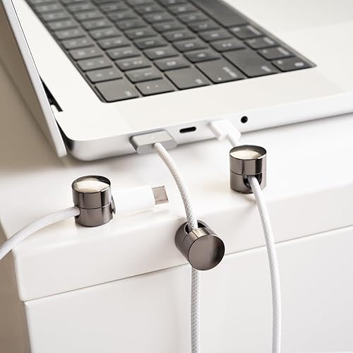 Miniatura 2 de Anclajes de cable para organización de escritorio de metal  Organizadores de cables de aluminio premium  Cargador + clips de gestión de cables para