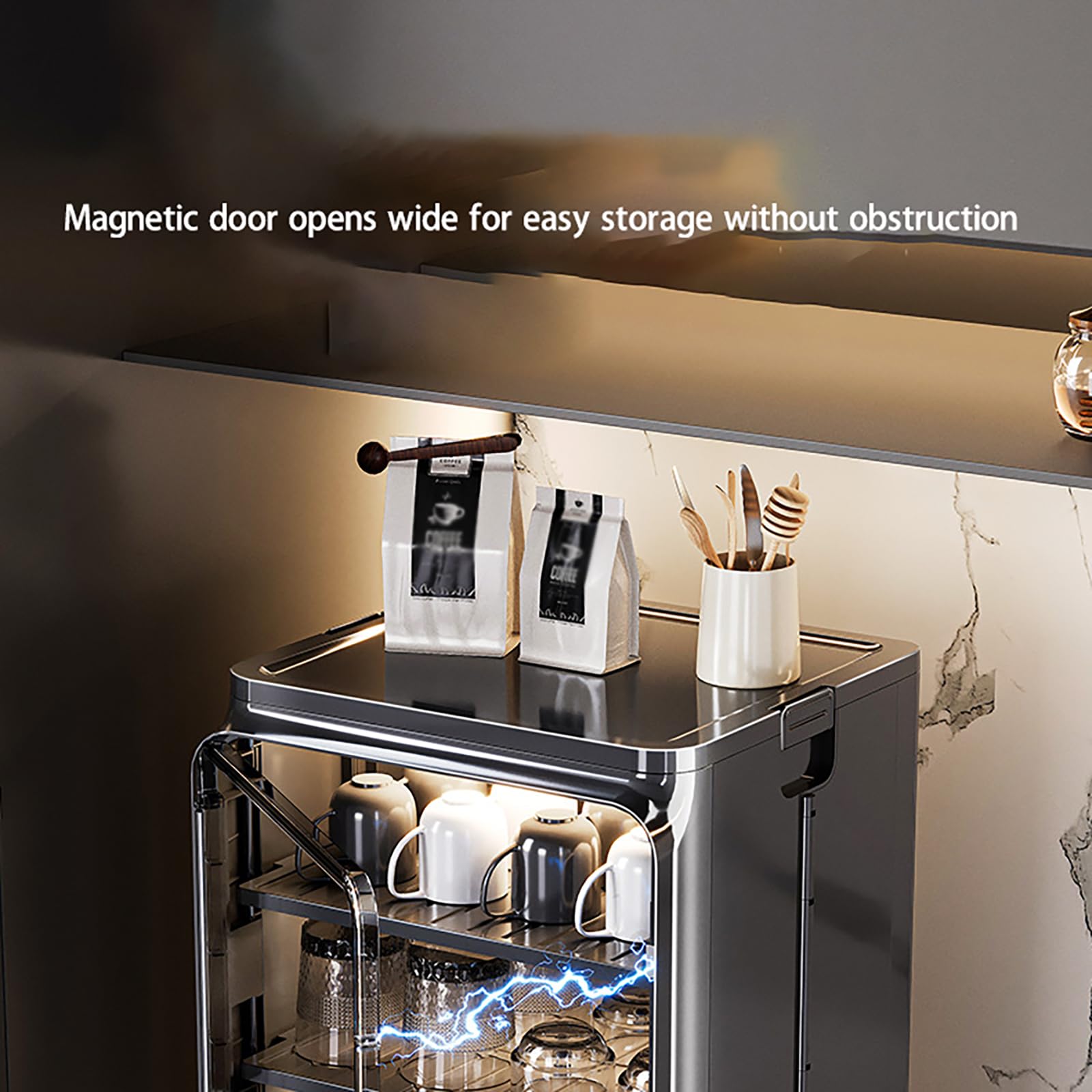 Présentoir à tasses à café, empilable, meuble de rangement de cuisine, porte latérale, convient pour la maison, la cuisine, le bureau, noir (M)