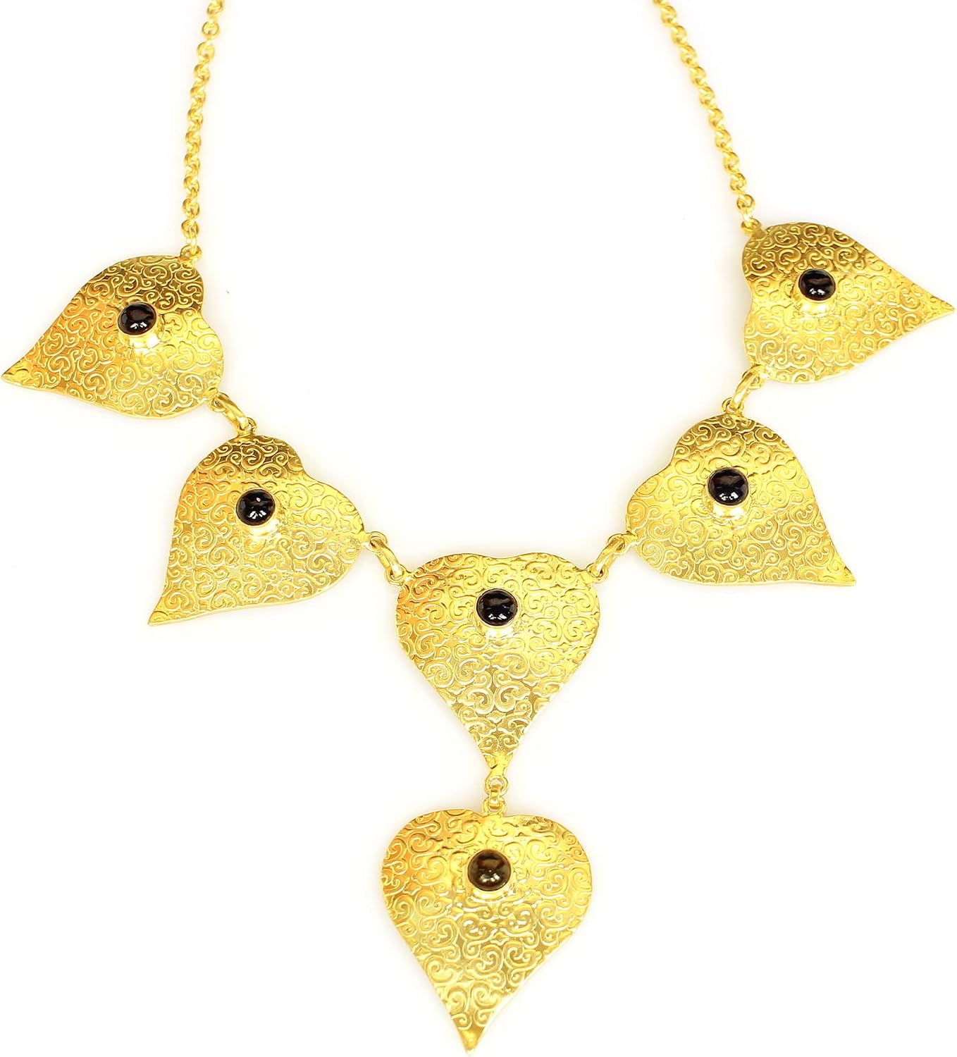 Black Onyx Gemstone Leaves Design Gold Plated Brass Chain Necklace For Woman image 4