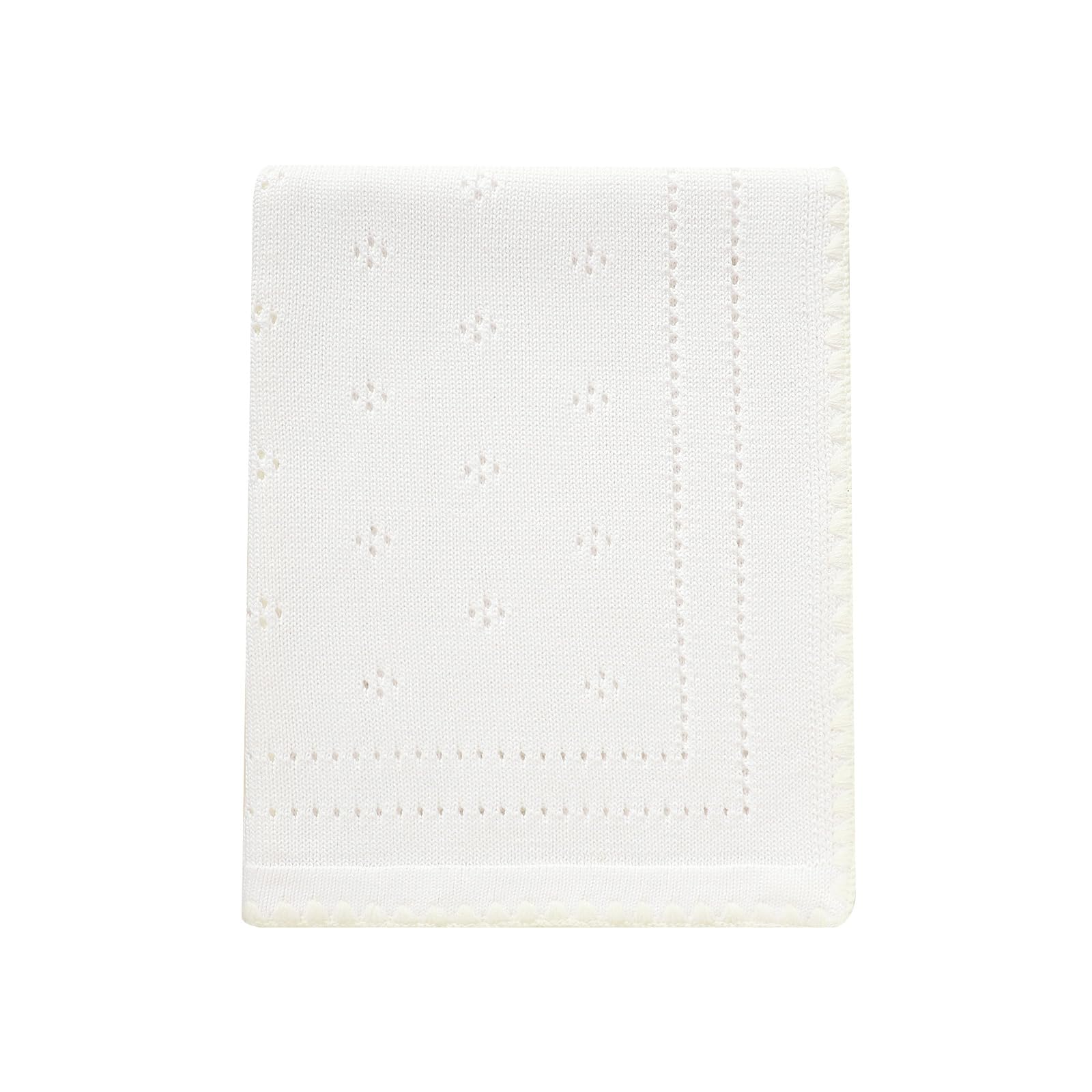 DovFanny 100% Cotton Baby Blanket Knitted Soft Crochet Cellular Blankets for Newborn Boy Girls Toddler with the lovely Edging (White)