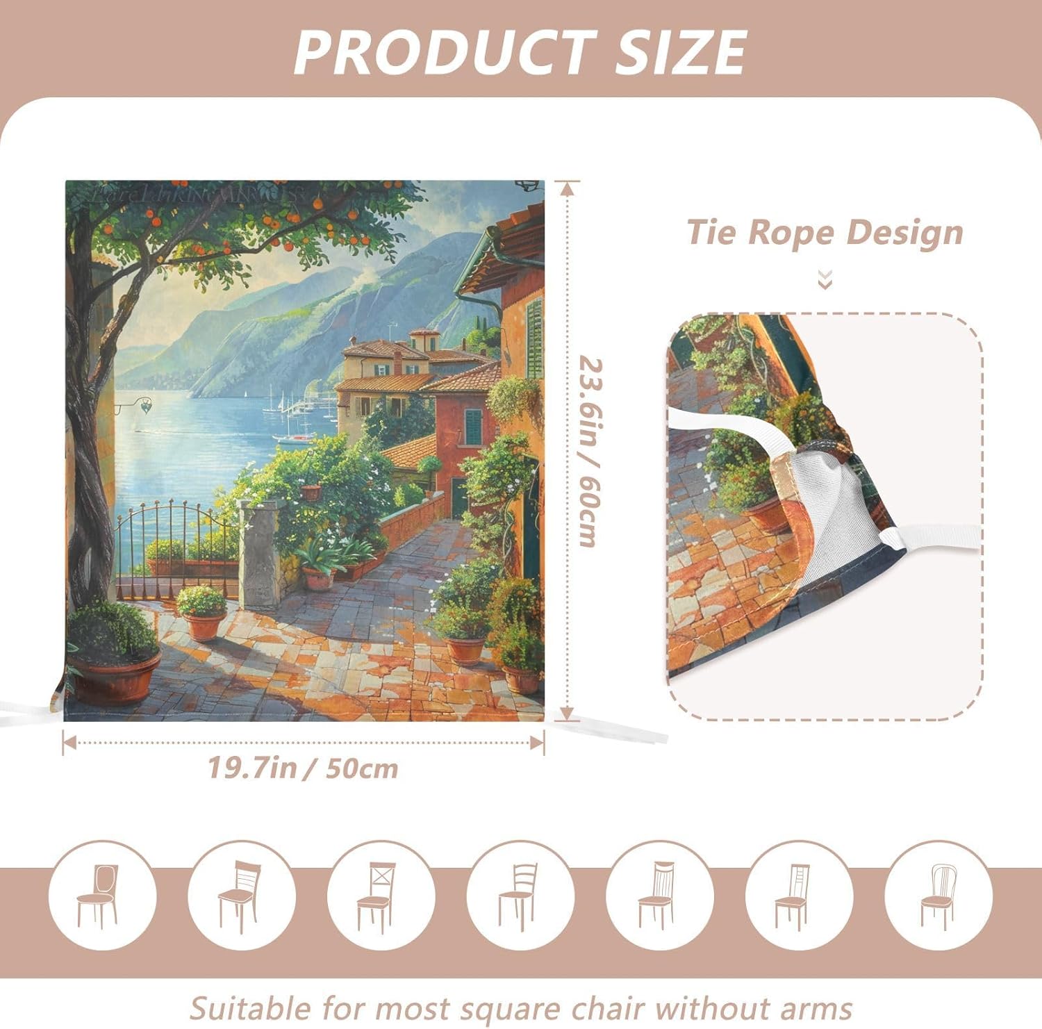 ALAZA Italy View in The Morning Chair Back Cover Set of 6, Washable Reusable Removable Chair Slipcovers Decorative Chair Cover for Home Kitchen Wedding Party