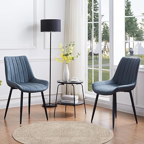 Miniatura 2 de CLIPOP Juego de 4 sillas de comedor de piel sintética con asiento tapizado, cojín cómodo con respaldo alto, pata de metal, silla auxiliar de cocina