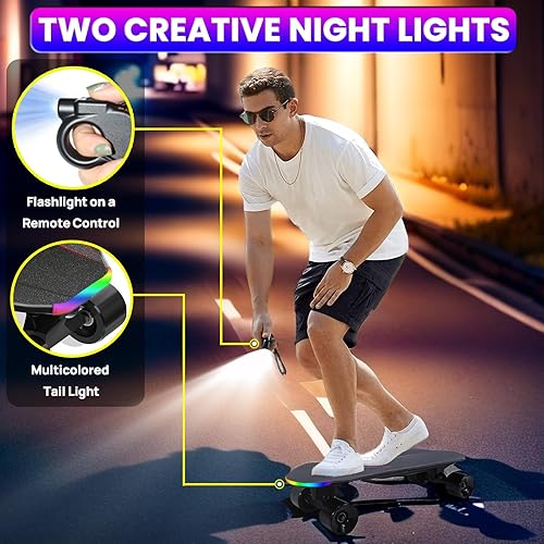 Miniatura 6 de Patinetas eléctricas con modos de doble accionamiento de asistencia de patada y control remoto, monopatín electrónico de 350 W con luz trasera