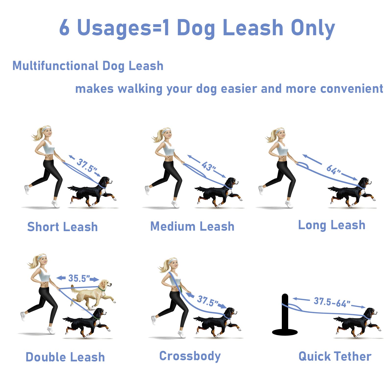 ZALER Juego de collar y correa para perro, correas impermeables ajustables a prueba de olores para perros grandes, medianos y pequeños, correa de perro de 6 pies con soporte para collar de perro