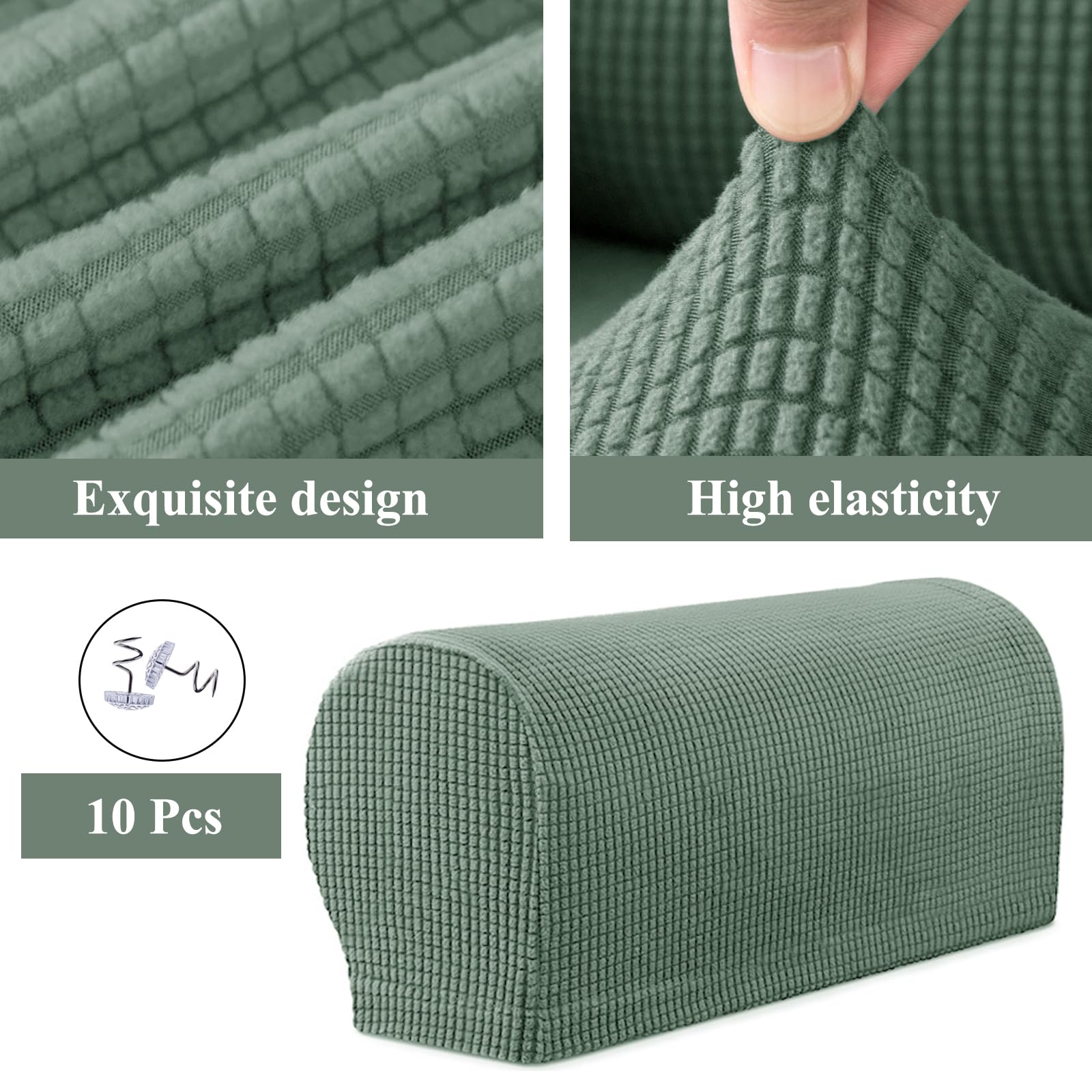 FUAAOLIY Stretch Armrest Covers for Chairs and Sofas Couch Arm Covers for Sofa Spandex Armrest Covers Anti-Slip Furniture Protector Washable Armchair Slipcovers for Recliner Set of 2 (Matcha) - Image 2