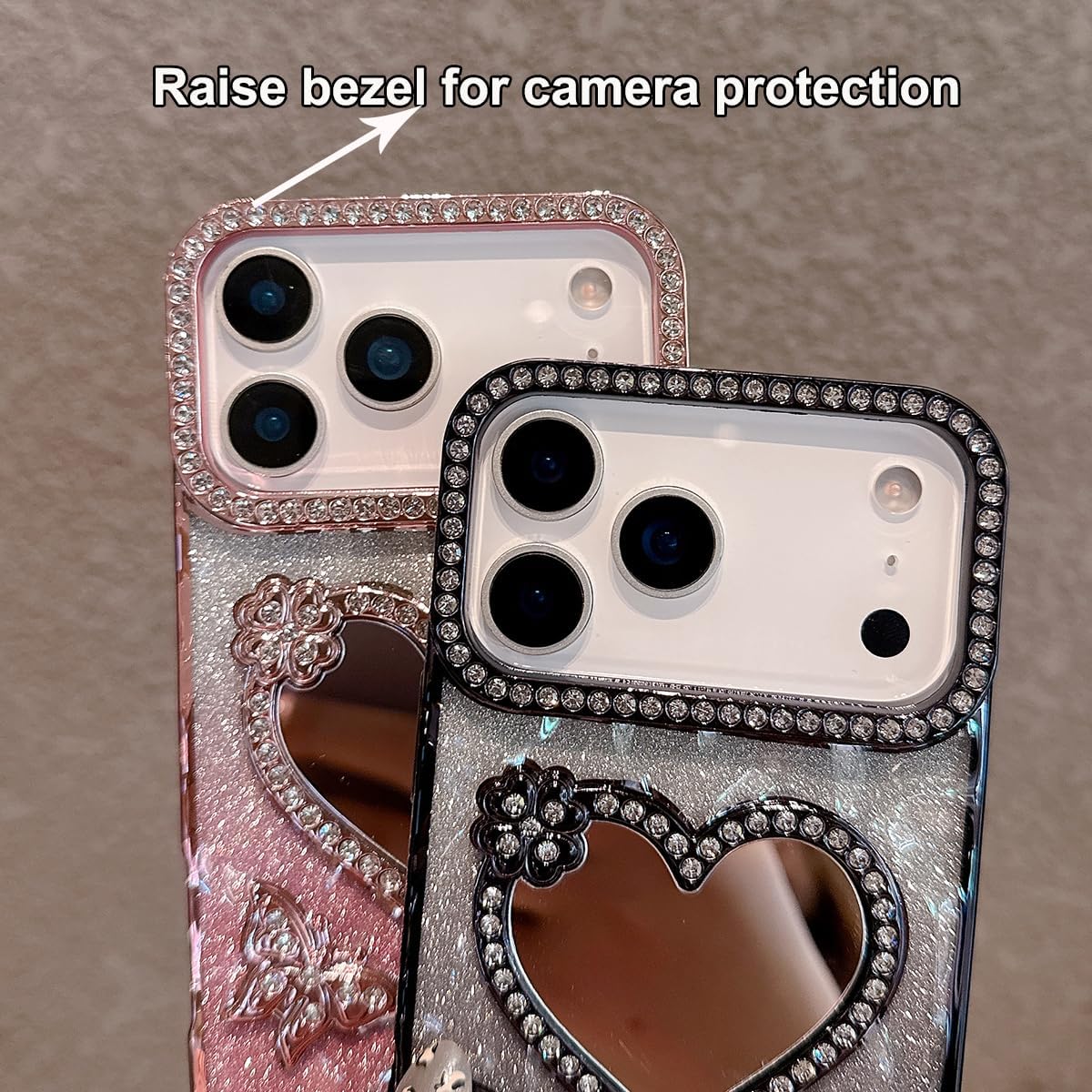 for iPhone 17 Pro Max Bling Case, Shockproof Luxury Shiny Diamond 3D Butterfly Glitter Case Girls Woman Thin Soft Phone Cover Love Heart Makeup Mirror for iPhone 17 Pro Max 6.9 inch, Purple image 3