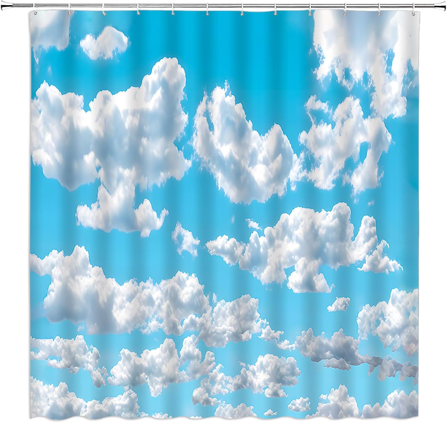 Blue Sky White Cloud Shower Curtain Natural Landscape Scenery Fabric Bathroom Decor Set with Hooks,(78" Wx70 H)