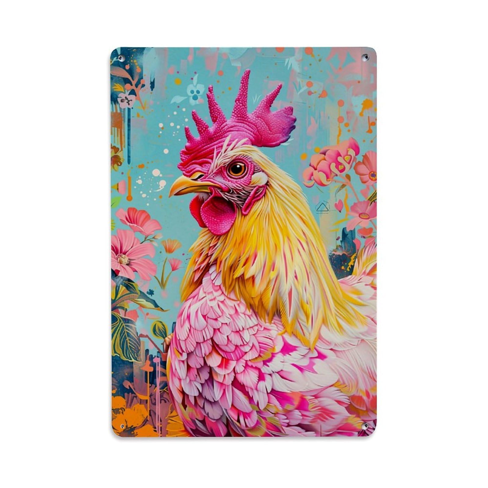 Jdyaojiesheng Vintage Vibrant Rooster Floral Background Art Tin Sign Retro Metal Wall Decor Metal Poster, Home Bar Garage Farmhouse Cafe Wall Art Decoration 8X12inches
