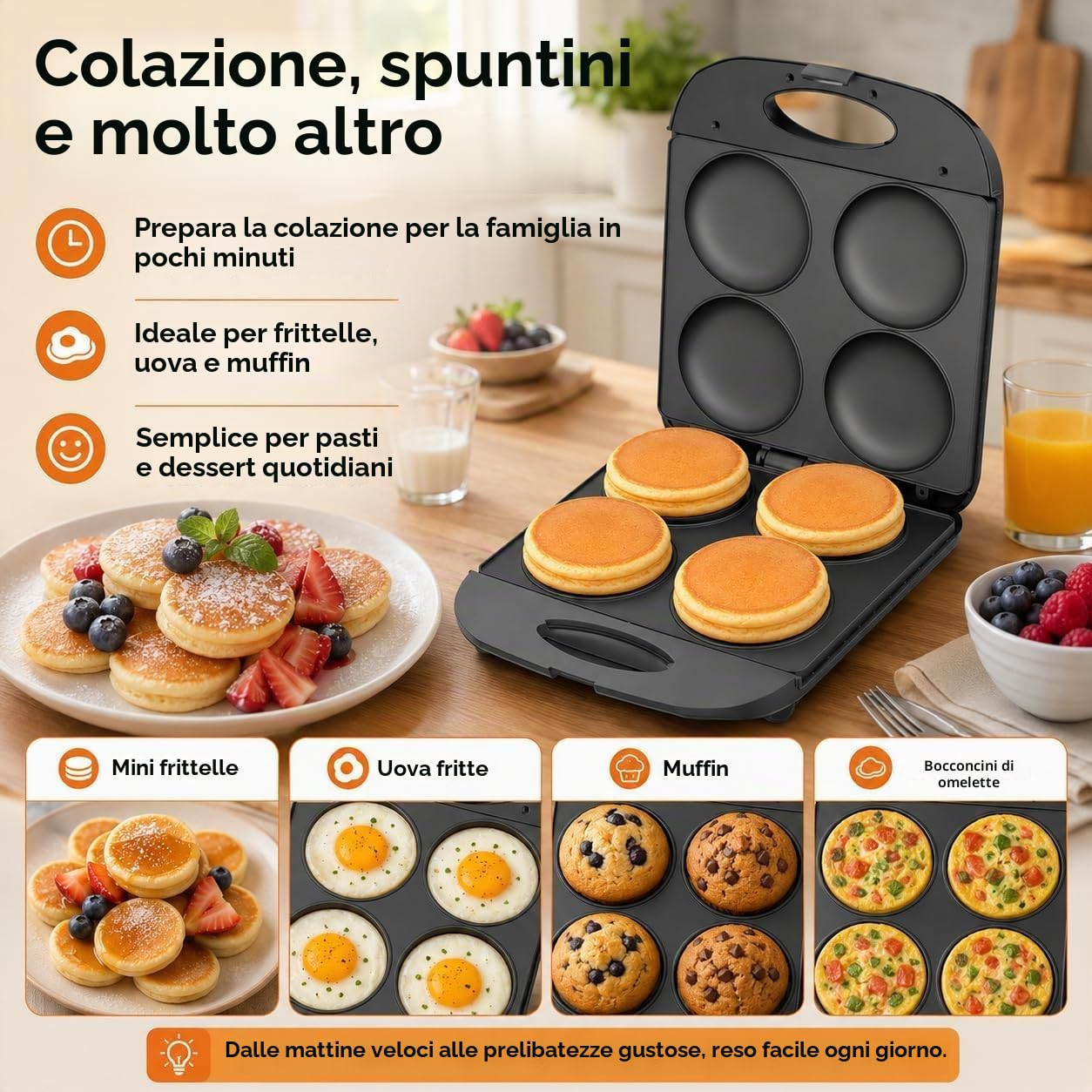 Mini padella per pancake, 1400 W Electric Arepa Maker con superficie antiaderente, teglia antiaderente per preparare 4 Flapjack unico, per cucinare uova fritte sane Frittata di burger