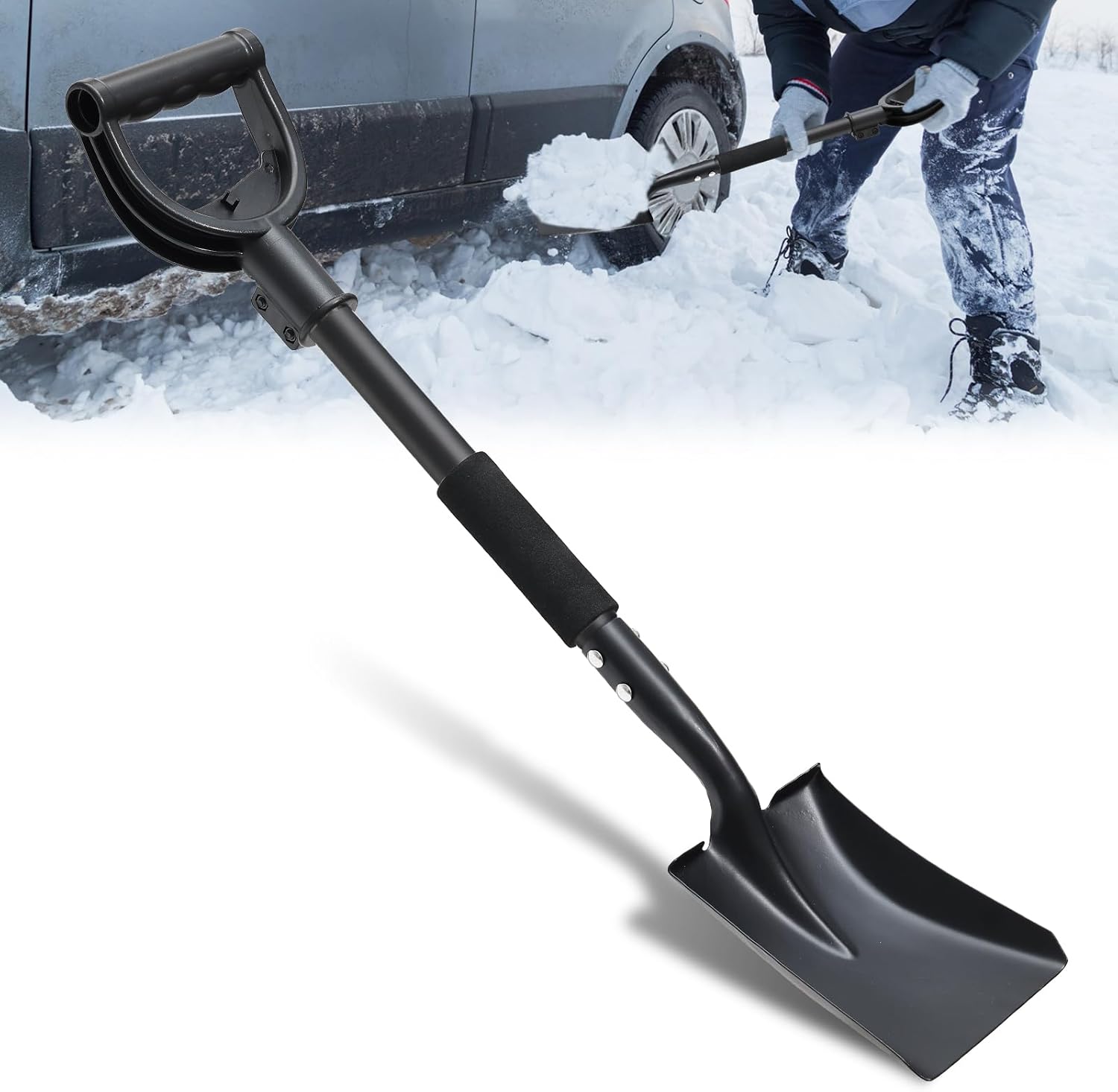 Shovel, Garden Shovels for Transferring, 31” Flat Square Spade Snow Shovel, Small Short Shovels for Car Snow Removal, Digging, Gardening, Trenching, Landscaping, Metal Scoop Shovel with D-Handle Grip