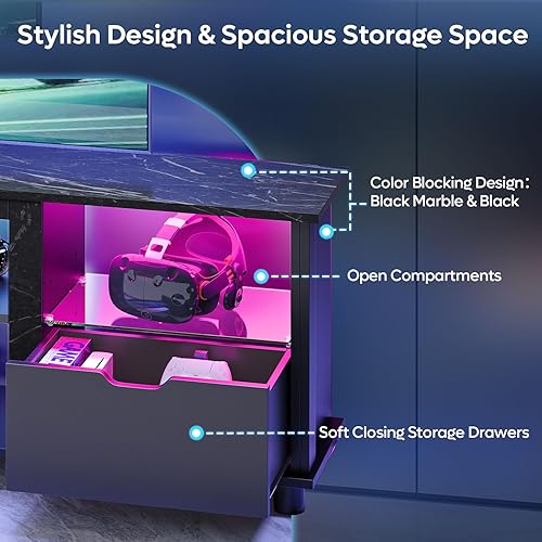 Miniatura 4 de Bestier Centro de entretenimiento para juegos de 70 pulgadas con cajones, soporte de TV LED para TV de 75 pulgadas, soporte de entretenimiento para