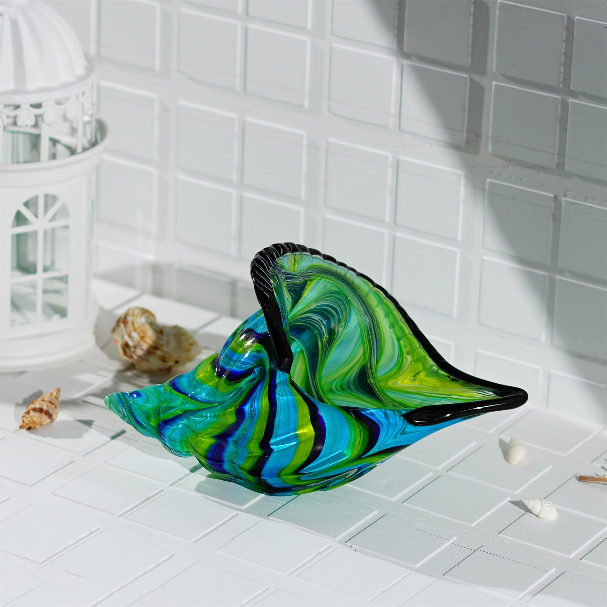 Sculpture de coquillage en verre soufflé à la main de grande taille, presse-papier conque en verre pour salon