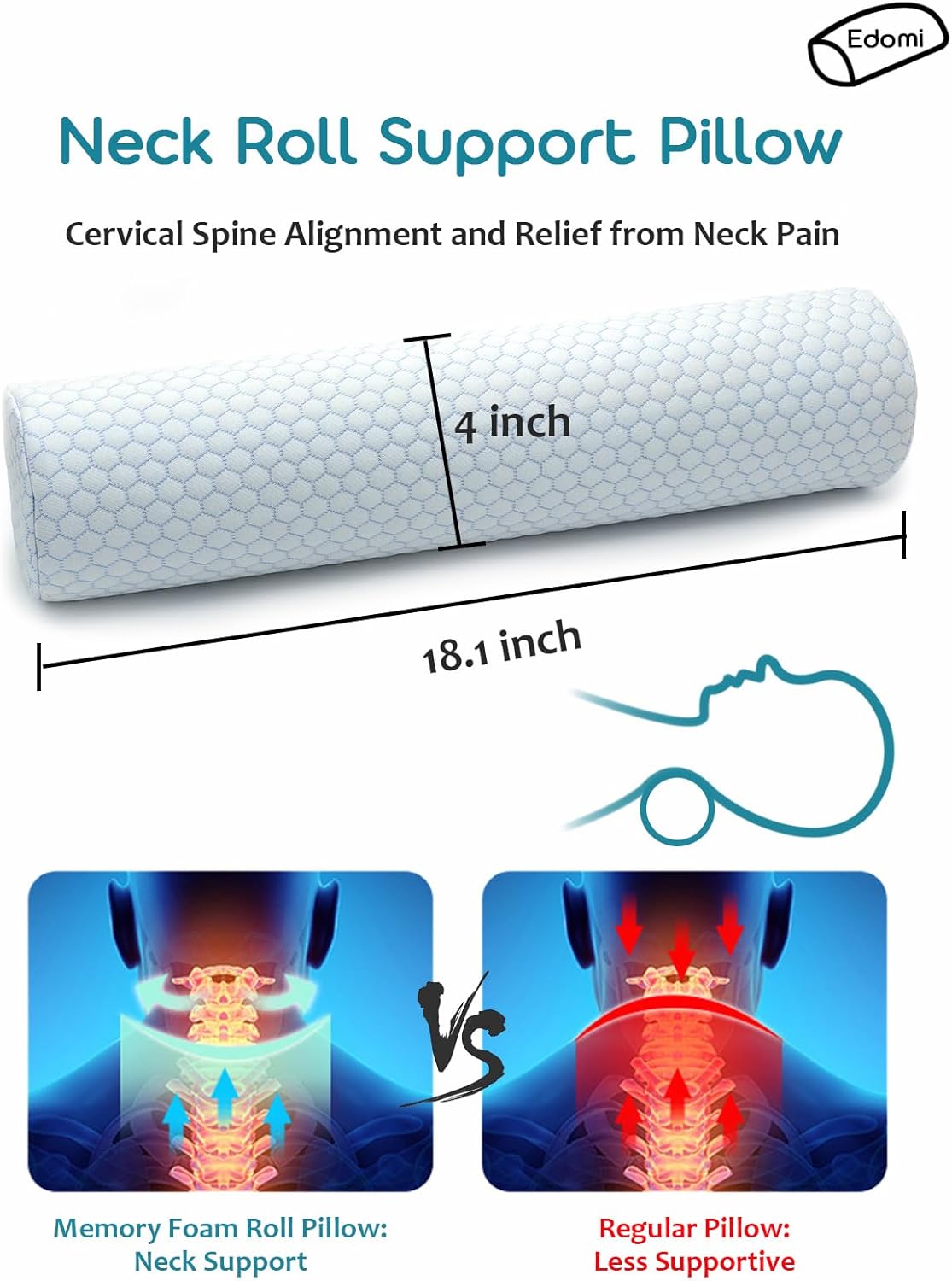 Neck Roll Pillow for Sleeping - Cooling Yoga Cervical Cylinder with Washable Cover, Memory Foam Support for Pain Relief, Soft Tube Back Cushion for Bed & Couch, 18X4 inch - Image 6