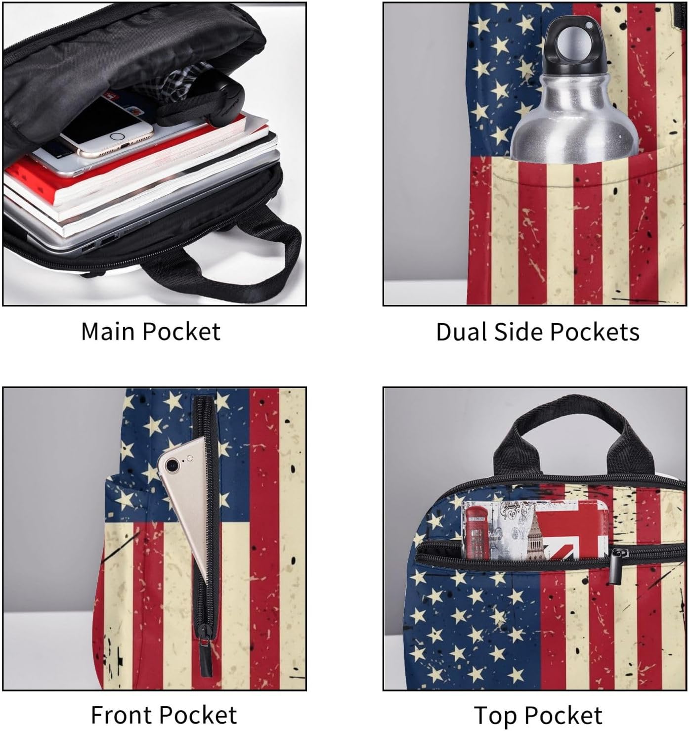 SWEET TANG American Thin Blue Line Flag Police love heart pattern black Backpack for Men Travel Laptop Backpack College Backpack Laptop Bag for Women