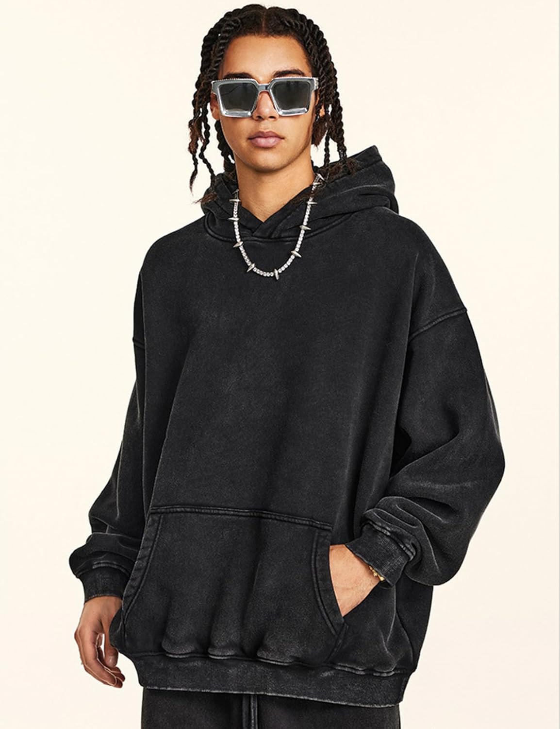 Arssm Mens Oversized Hoodie Acid Wash Pullover Vintage Cotton Heavyweight Sweatshirt Fleece Hoodie Men Streetwear - Image 2