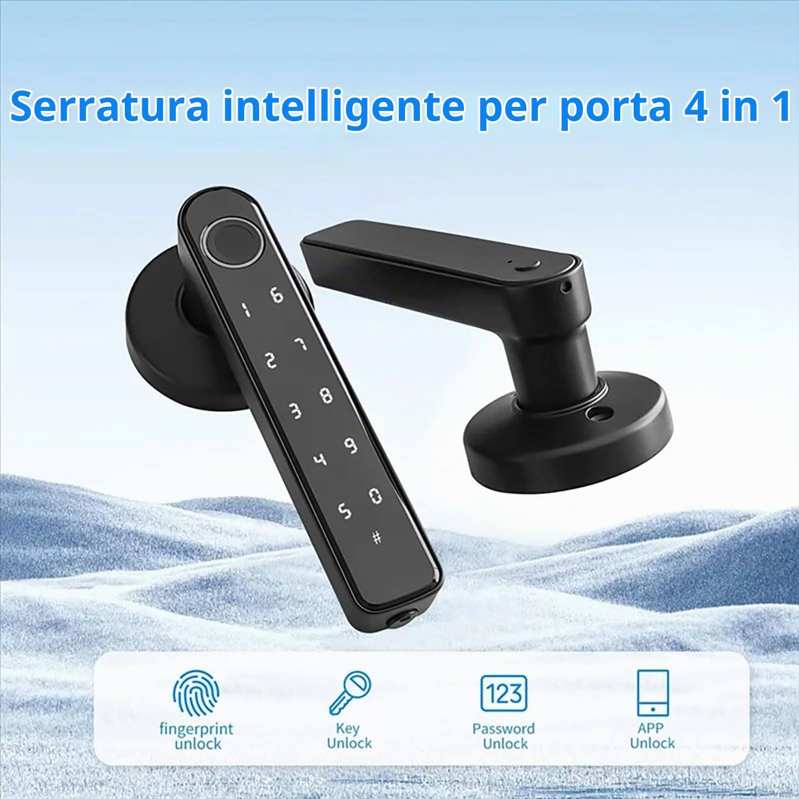 NEWFUN Serratura Smart, Serratura Smart Porta Blindata, Adatto per Porte Interne con Uno Spessore Compreso tra 35 e 55 Millimetri, Quattro Varianti di Apertura, Nero