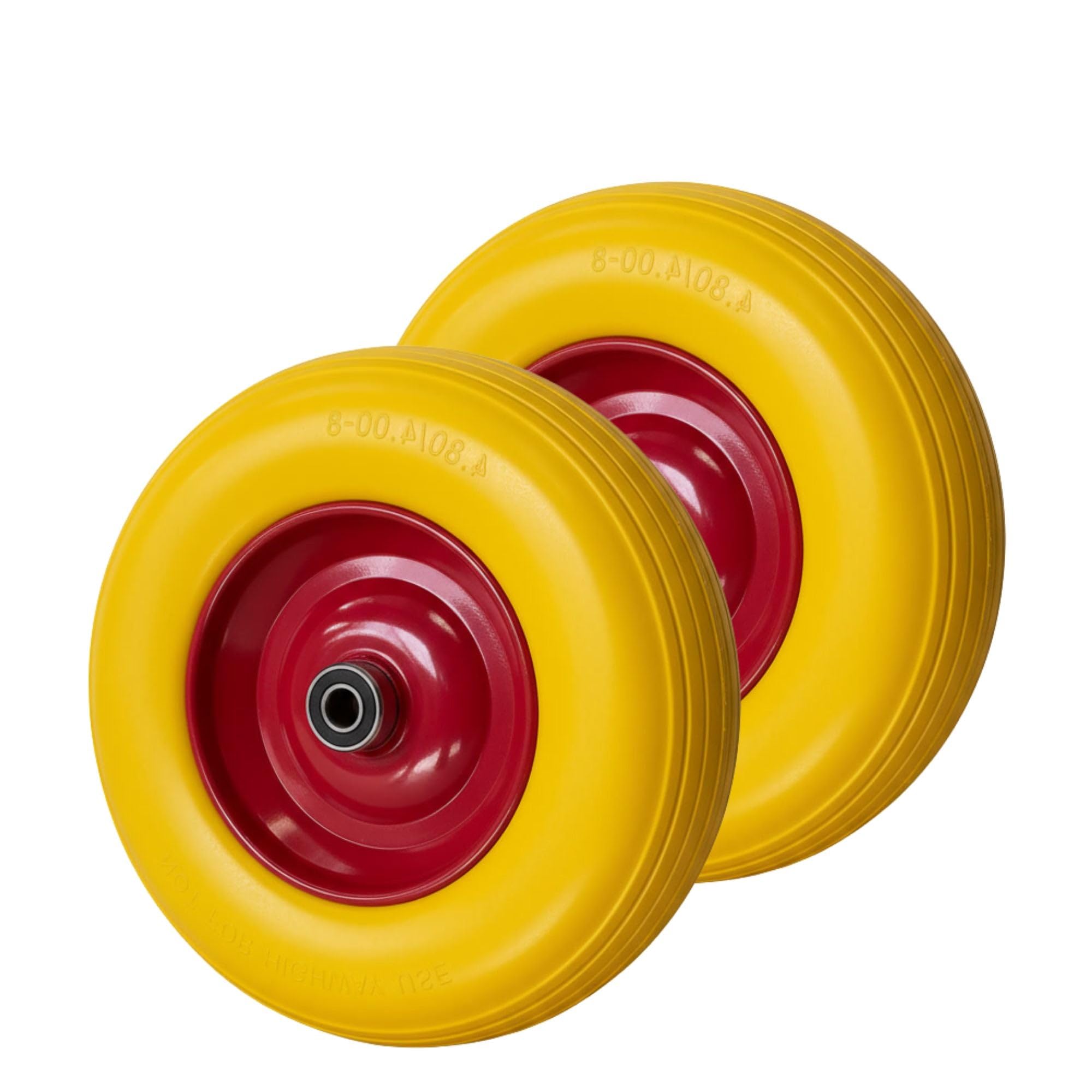 2X PU Schubkarrenrad 4.00-8 pannensicher – Vollgummi-PU Reifen mit Stahlfelge, 180 kg Tragkraft – Ersatzrad Komplettrad für Schubkarre & Handwagen