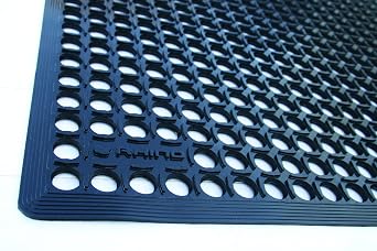 Rhino Mats CT3660B Comfort Tract Resilient Grease-Resistant Rubber Anti-Fatigue Mat, 3 Width x 5 Length x 1/2" Thickness, Black