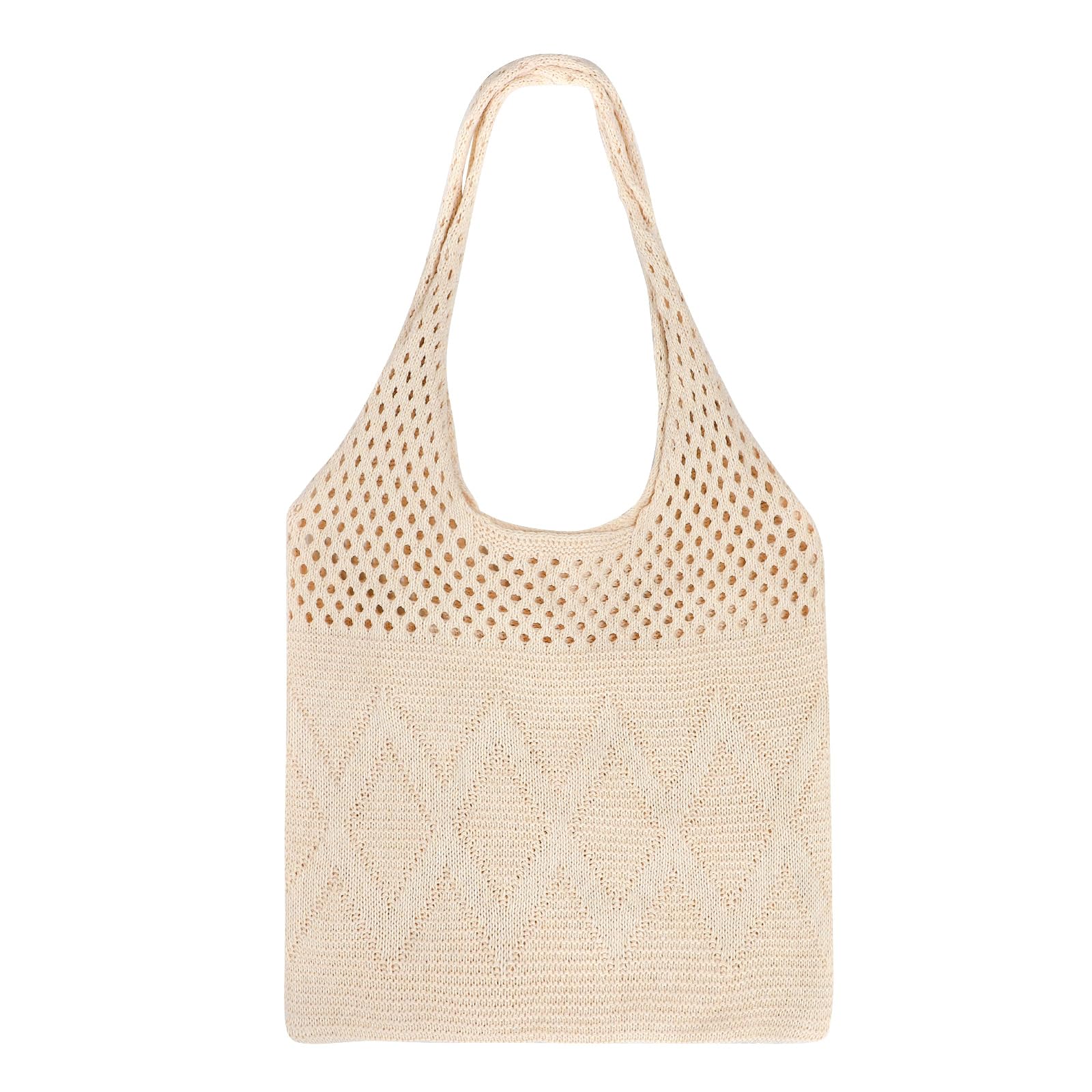 SUOSDEY Crochet Mesh Beach Tote Bag, Summer Vacation Aesthetic Knit Boho Shoulder Bag for Women beige