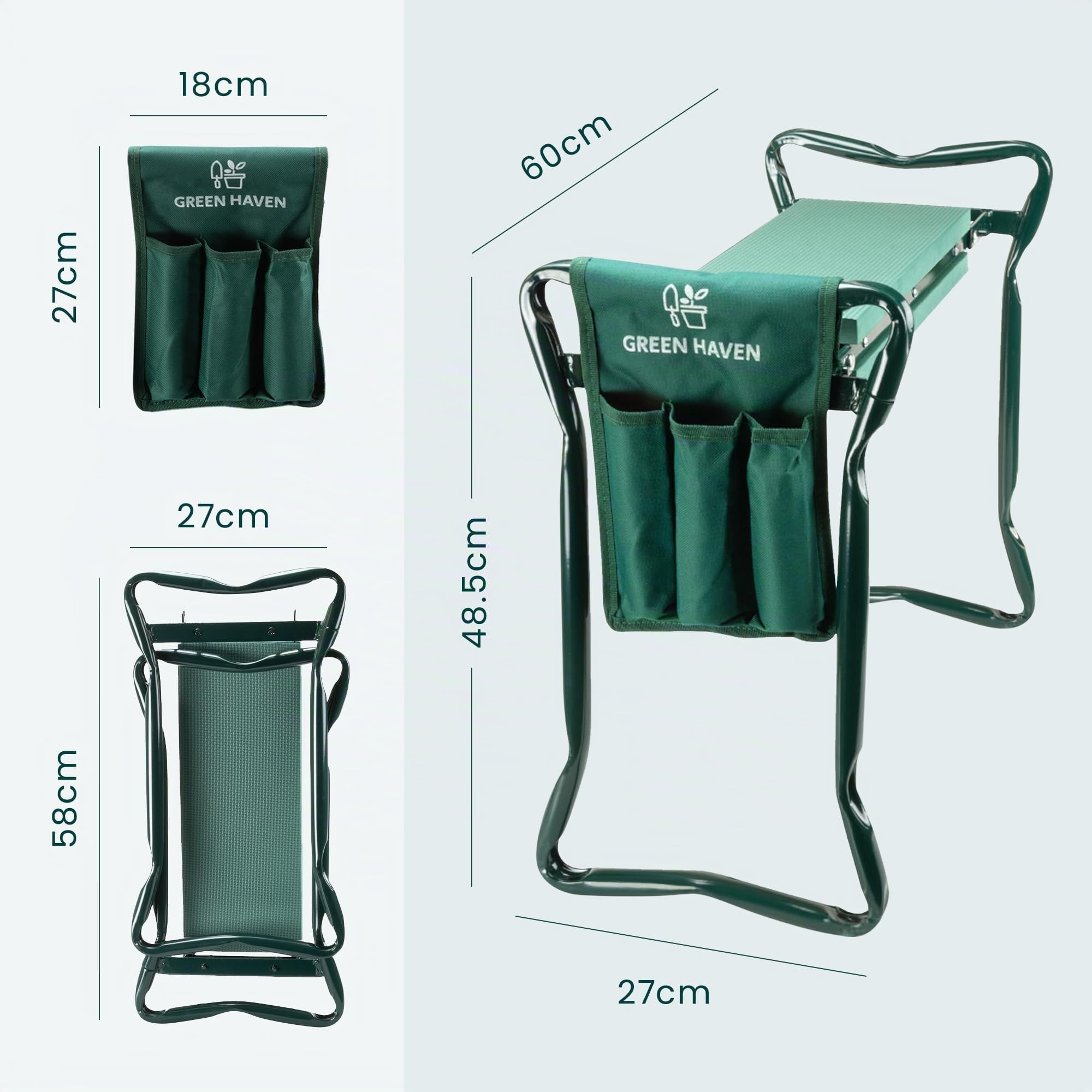 Green Haven Repose-Genoux de Jardin avec poignées et Sac à Outils – Tabouret à Genoux Pliable et Robuste pour Le Jardinage – Coussin de Genoux de Jardin rembourré en Mousse EVA, Cadeau pour Les