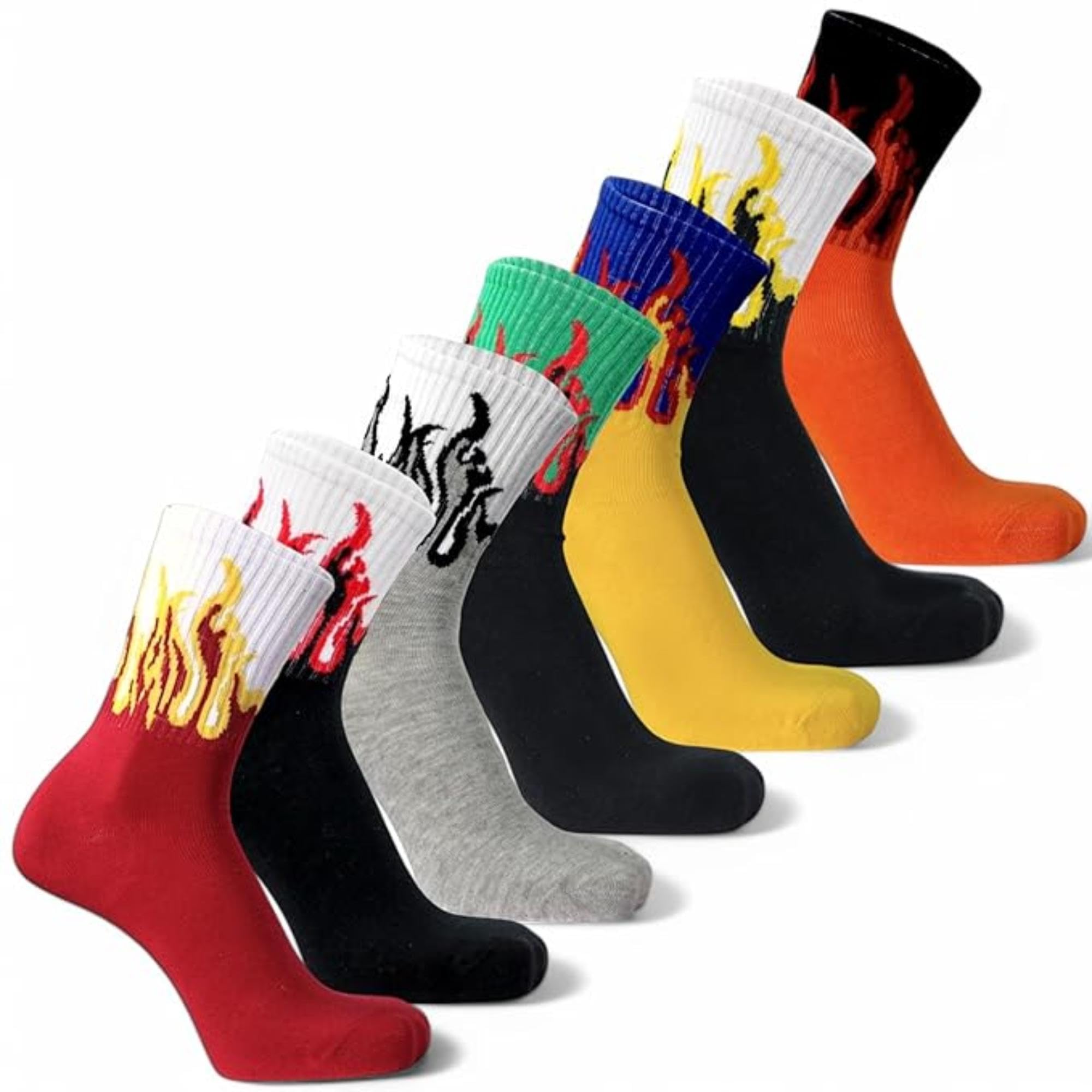 Pack of 7 Unisex Fire Print Crew Socks – Soft Cotton, Breathable & Stretchable Streetwear Socks for Men & Women | Stylish Casual, Sports & Daily Use-image-20