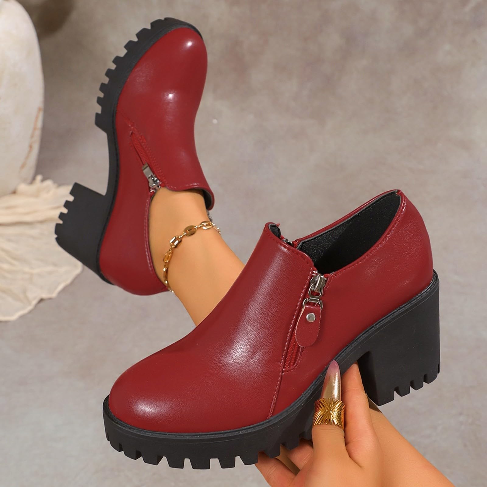 Botas de Vestir Rujer Botines de Plataforma con tacón Grueso, Botines Media Pantorrilla, Zapatos Invierno Informales a la Moda, cómodos y con Suela Duradera.