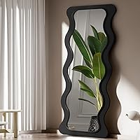 Vista 2 de Espejo ondulado de 65 x 24 pulgadas, espejo de longitud completa con marco de madera, espejo de piso, espejo de pared irregular, para colgar