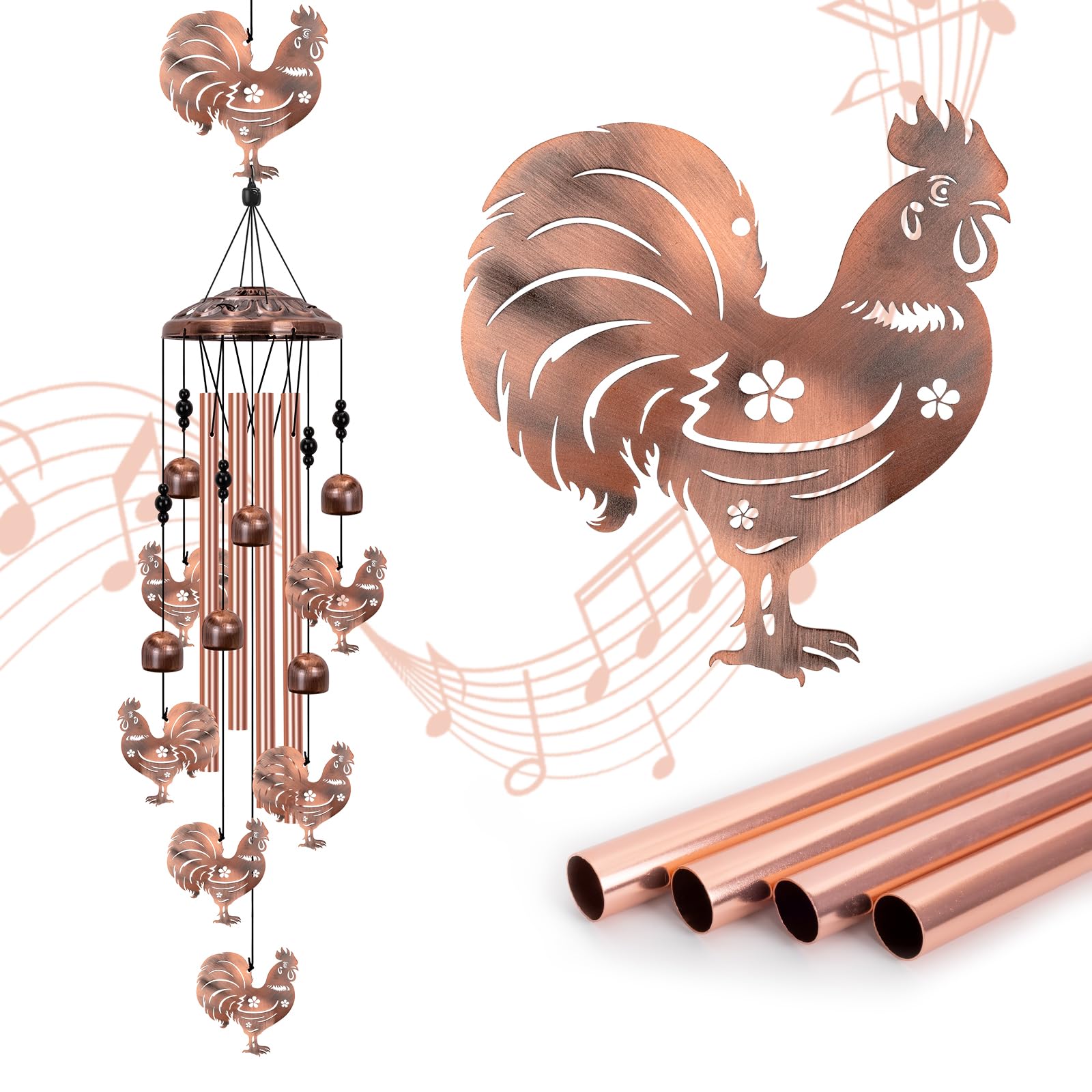 Marwey Chicken Wind Chimes for Outside, Rooster Wind Chimes, Chicken Decor Chicken Decor for Women Mom Grandma, Metal Rooster Yard Decor, Chicken Decorations for Patio, Garden, Christmas