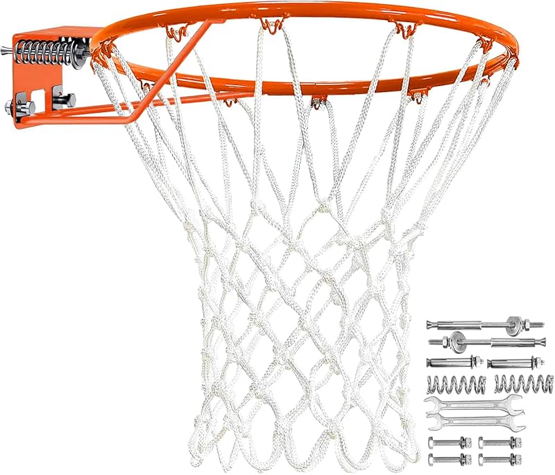 Heavy Duty Replacement Basketball Rim - 18" Solid Steel with Heavy-Duty Net, Pro-Grade Basketball Hoop Rim, Wall-Mount & Hoop Replacement, Double Spring Basketball Hoop Rim & Complete Installation Kit