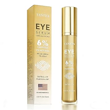 6% Caffeine Eye Cream for Dark Circles & Puffiness, 1% Retinol Eye Serum for Under Eyes Bags, Anti-Aging Eyes Cream for Men and Women 0.52 Fl