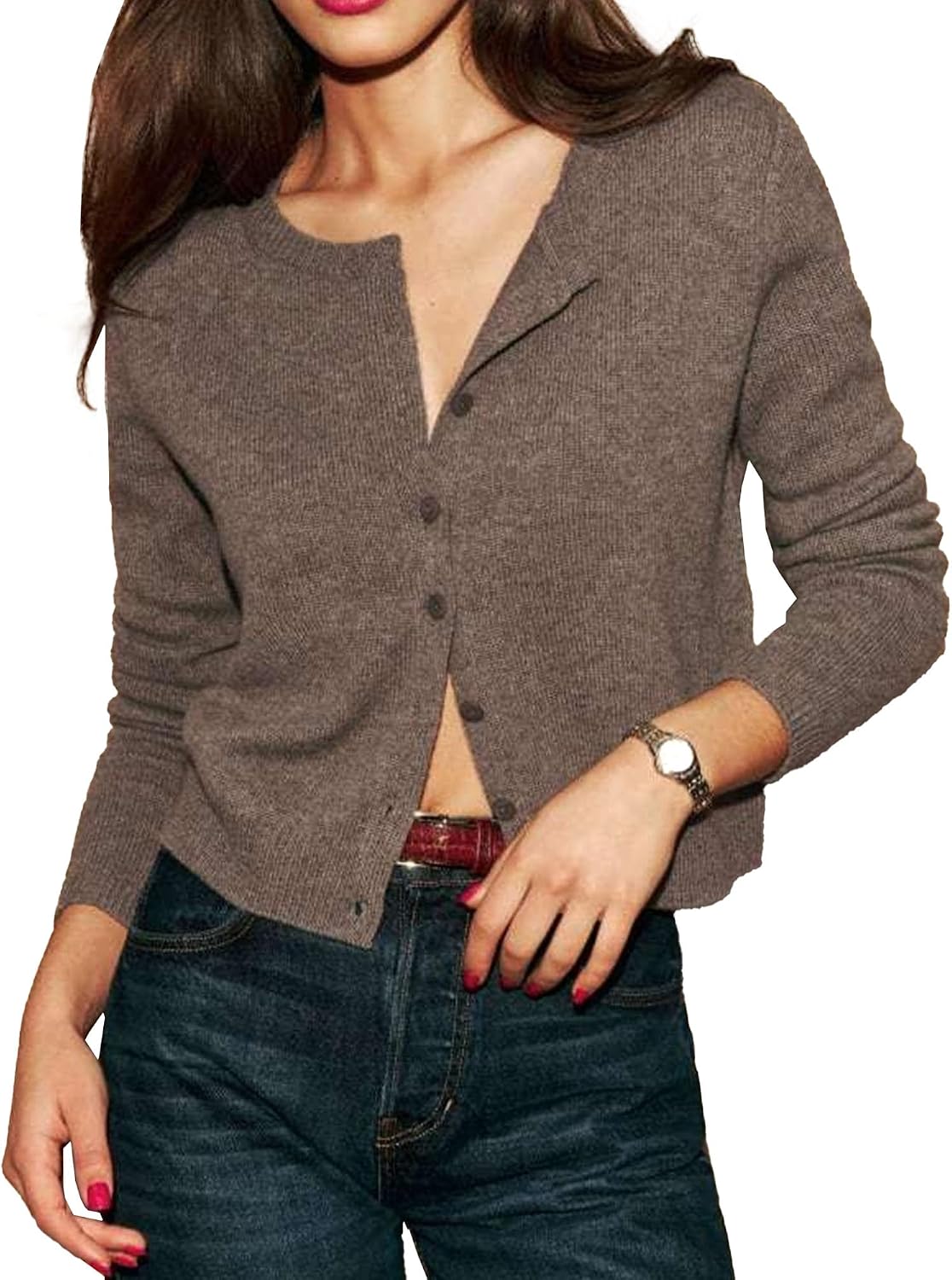 Women's Cardigan Cropped Knit Slim Fit Sweater Solid Stylish Button Down Sweater Warm Classic Fall Winter Sweaters