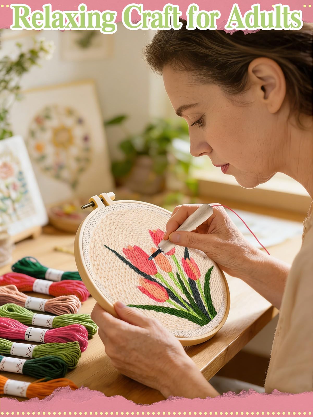 Punch Needle Kit - Beginner Crafting, Floral Designs -3 Punch Needle Kit - Beginner Crafting, Floral Designs -3