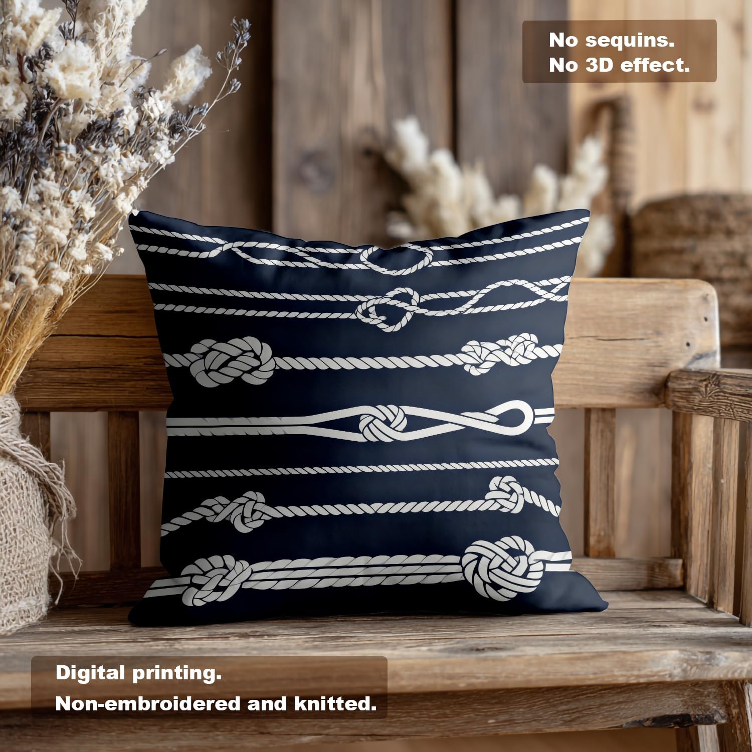 Navy Pillow Covers, Marine Rope Knot Endless Navy with White and Lumbar 20 x 20 Inches Decorative Throw Pillow Covers Cotton Cushion for Sofa Bedroom Car, White 01, Set of 2