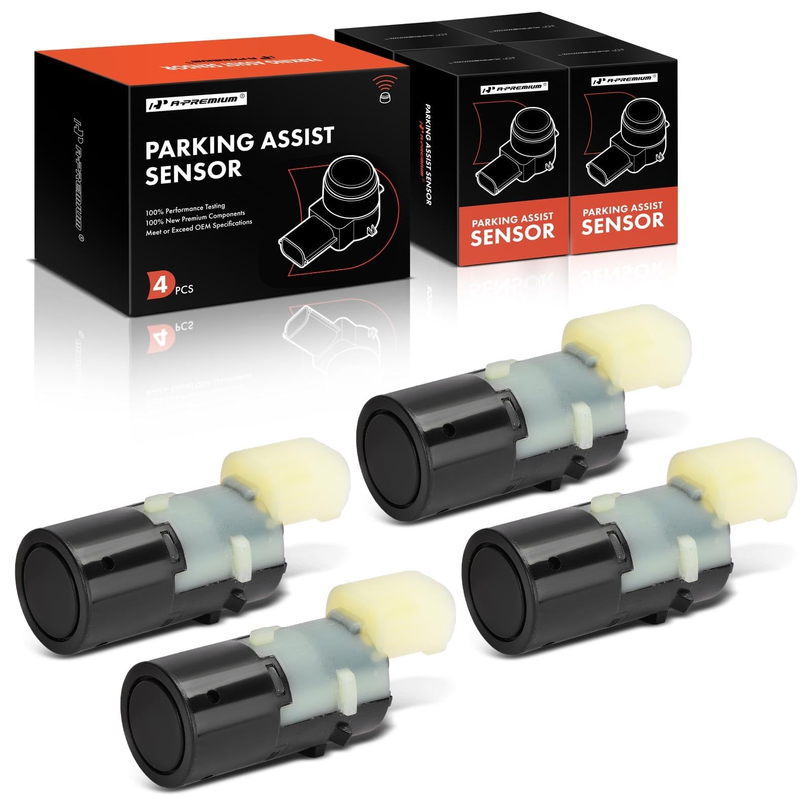 A-Premium 4-PC Rear Reverse Backup Parking Assist Sensor Compatible with Select BMW Models - E46 Series 325i 2001-2005, 325xi 2001-2005, 330xi 2001-2005, M3 2001, Replace# 66216938737, 66206911831