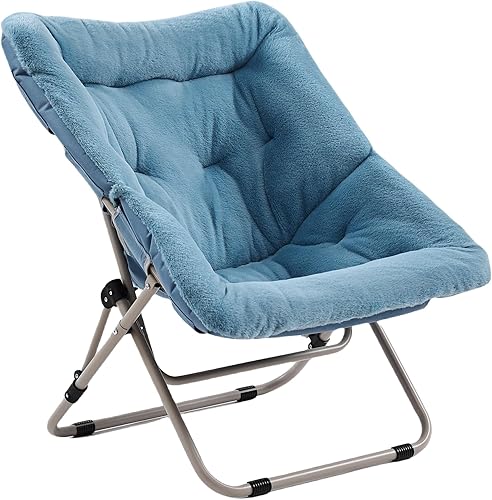 Miniatura 11 de Cómoda silla plegada, silla plegable de gran tamaño de piel sintética suave, silla flexible para adultos y niños, silla lunar con marco de metal