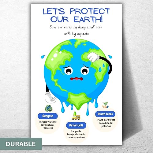 Miniatura 4 de Aldera Graphics Póster artístico de Save the Earth, concientización ambiental para niños, póster motivacional, 11 x 17 pulgadas