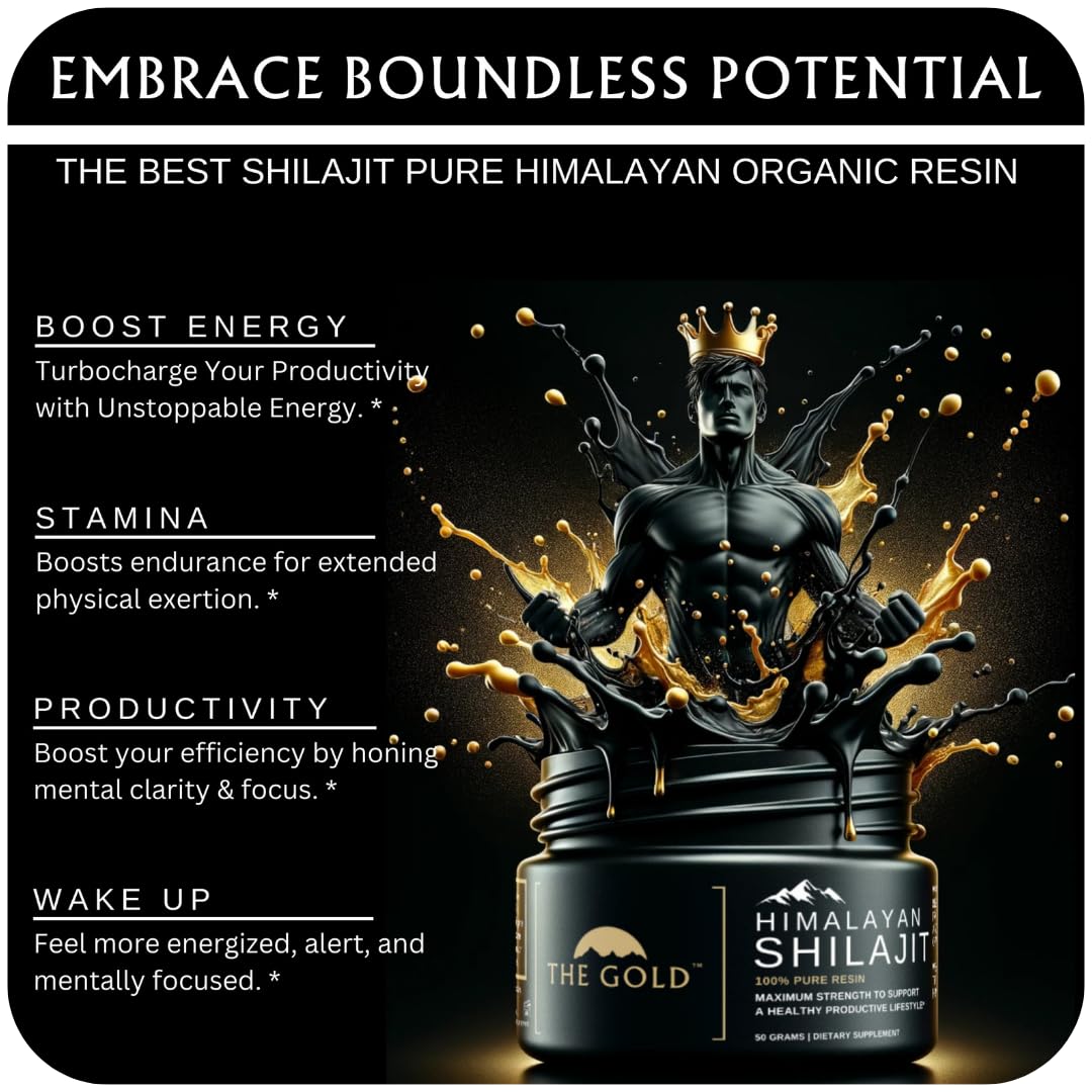 THE GOLD Shilajit Resin | Shilajit Pure Himalayan Organic Shilajit for Men & for Women Lab Test in USA Grade A+ All Natural Dietary Supplement with Fulvic Acid + Trace Minerals | 50 Grams 100 Servings