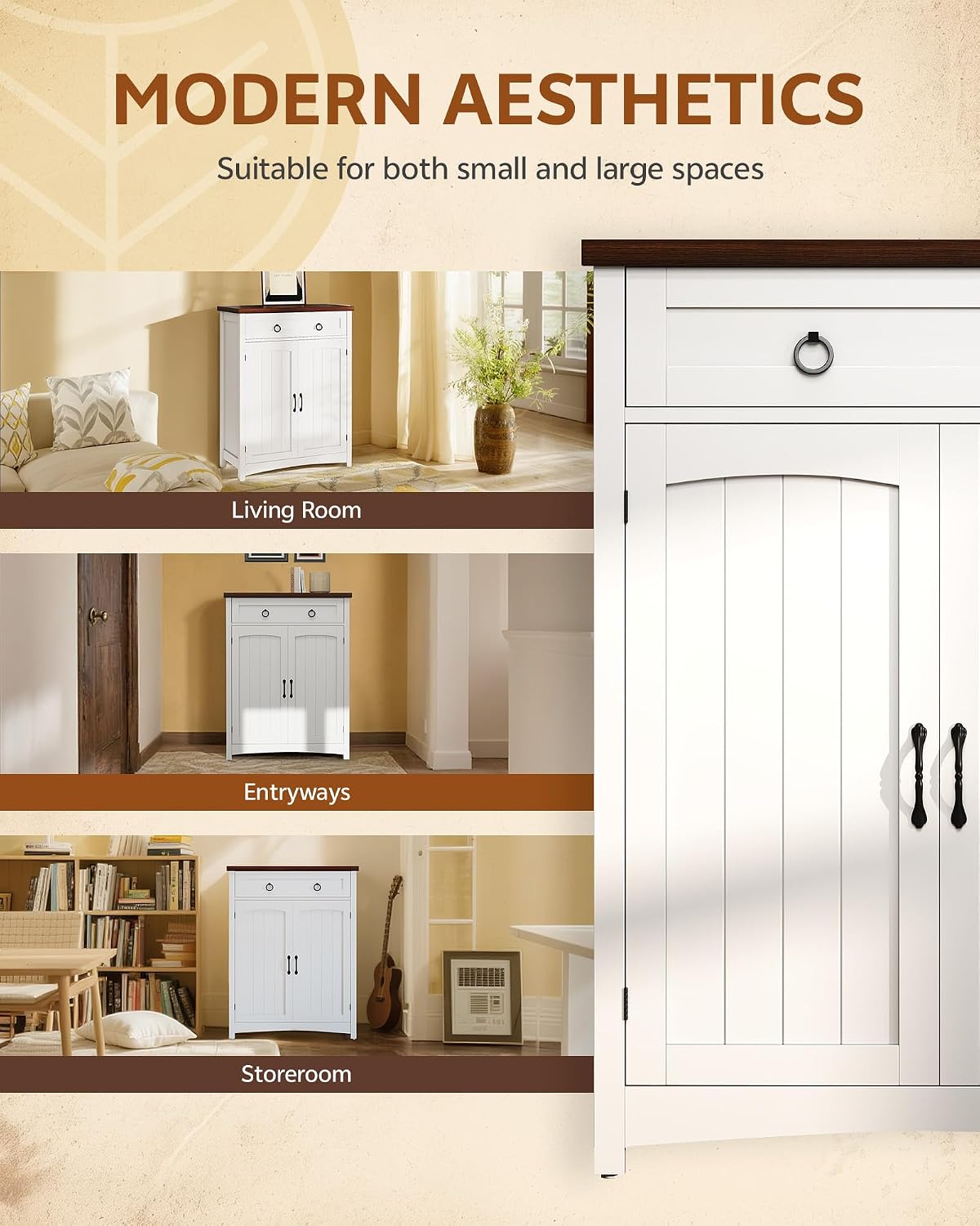 MOASIS shoe cabinet placed in various room settings: living room, entryway, and storeroom, demonstrating its versatility.