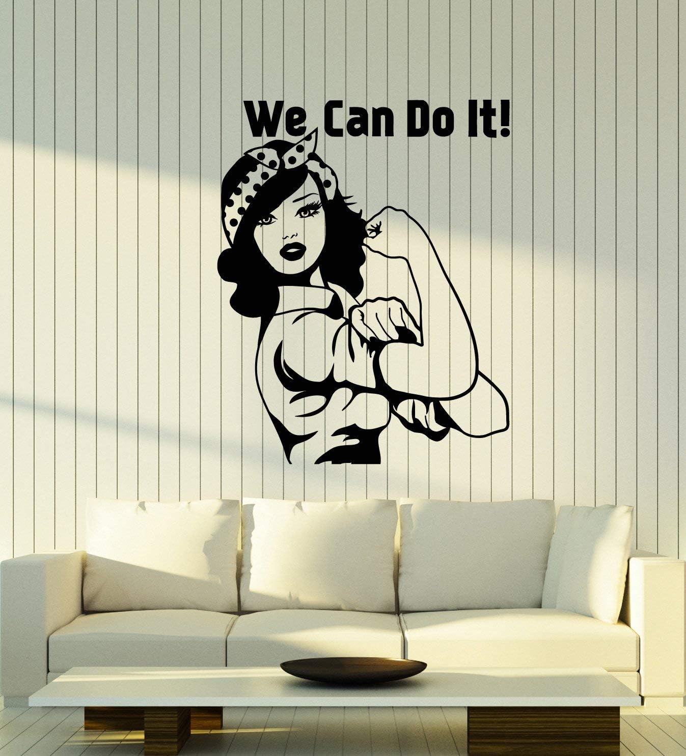 Vinyl Wall Decal We Can Do It Pin Up Beauty Girl Power Retro Woman Stickers Mural Large Decor (g1113) Black