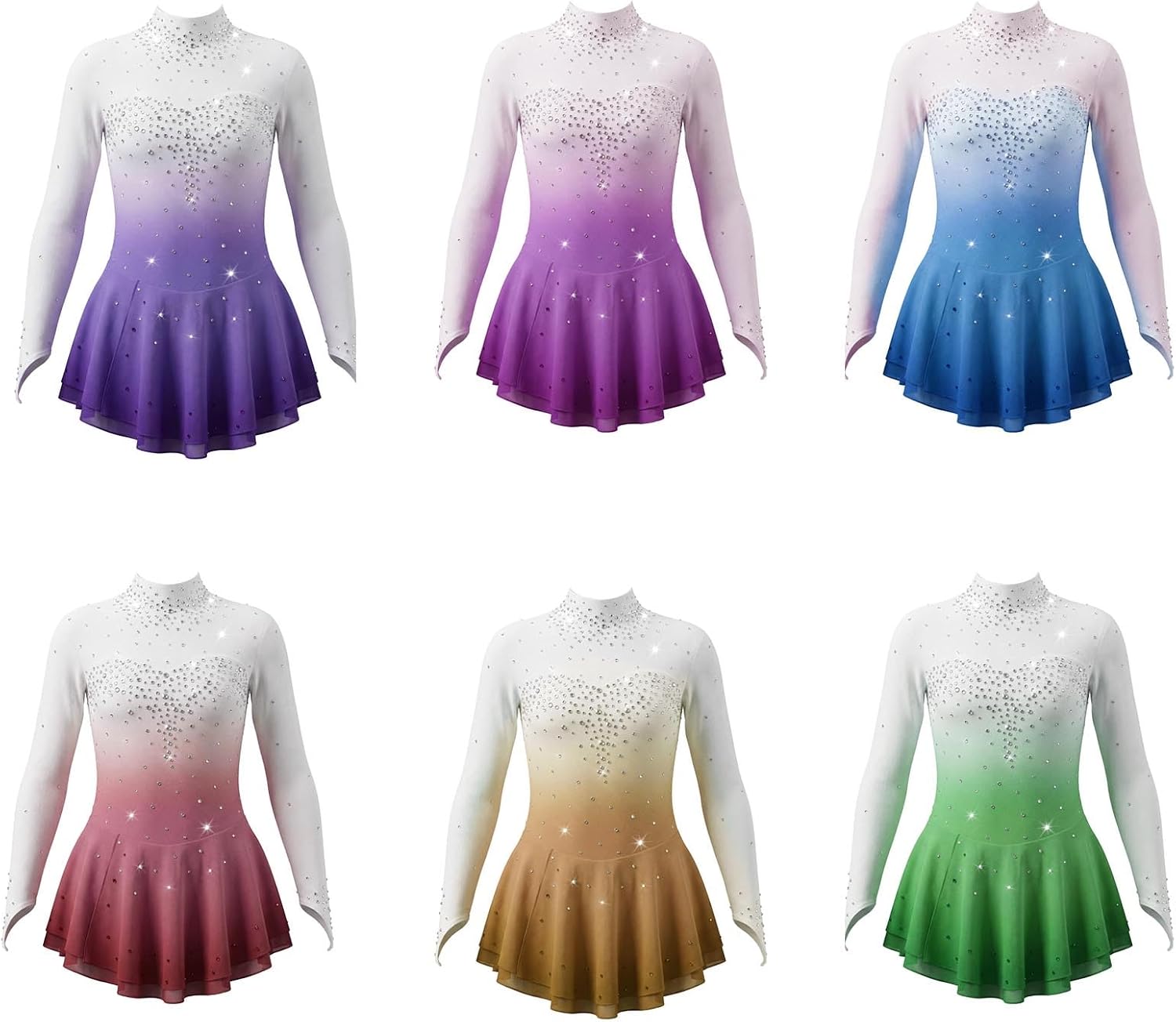 LIUHUO Gradient Ice Figure Skating Dress Women's Girls Competition
