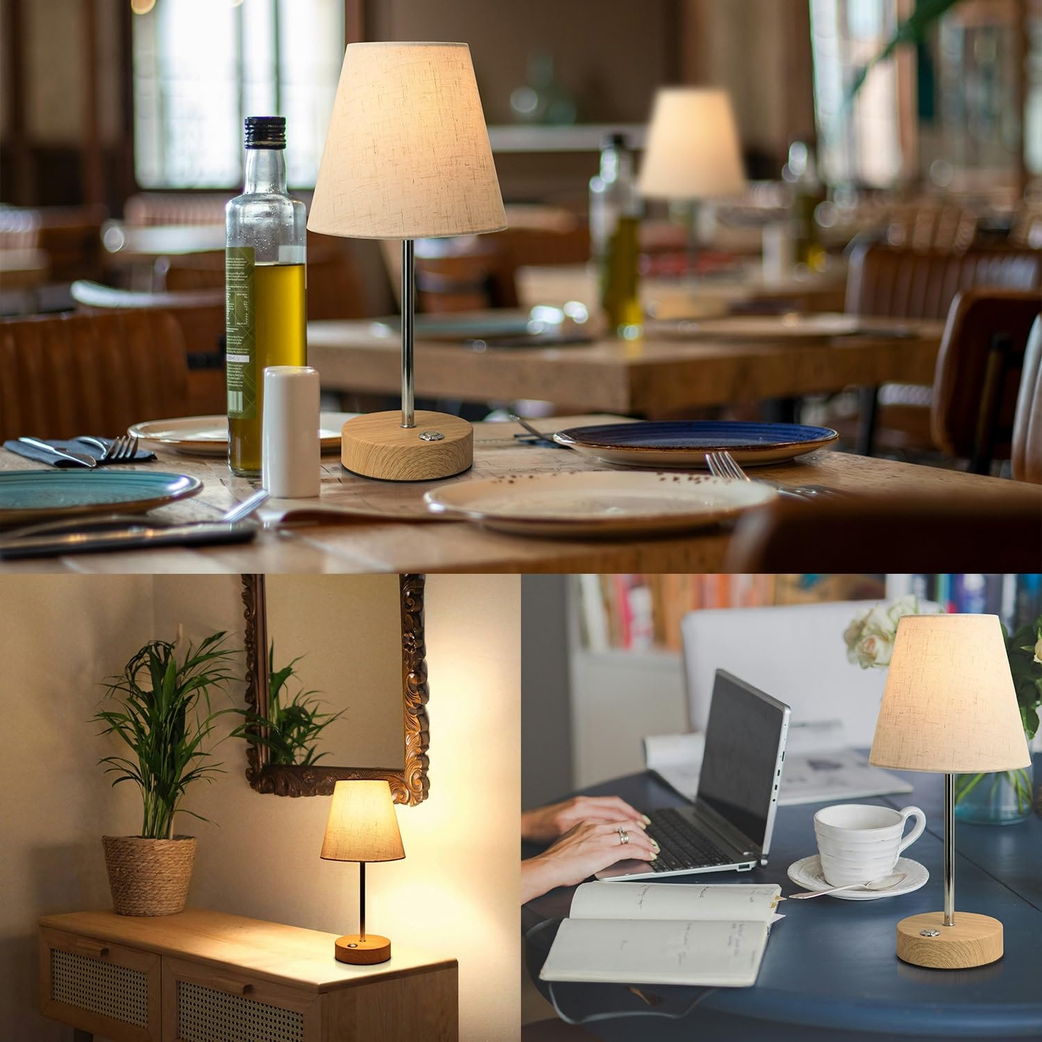 HSLighting Lámpara De Mesa Inalámbrica, Lámparas Sin Cables A Batería Pantalla De Tela Lámpara De Noche Recargable Ligera y Regulable Continuamente (Moderno, 2)