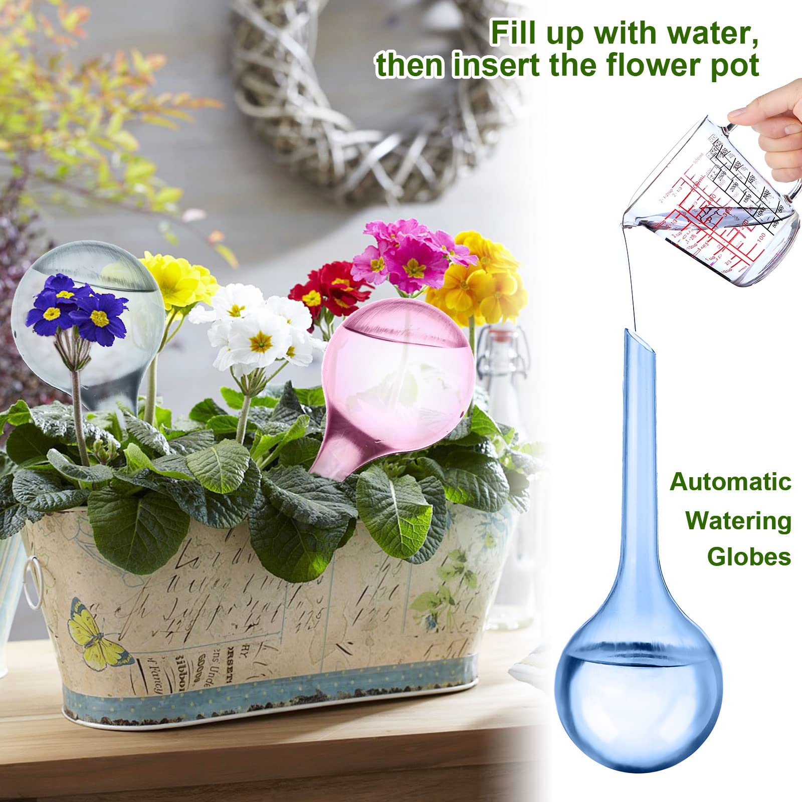 9 Stück Kleine Pflanzen Gießkugeln - 13x5cm Mehrfarbig Pflanzen Bewässerungskugeln Topfpflanzen Selbstbewässerung PVC Bewässerung-Kugeln Wasserspender für Pflanzen