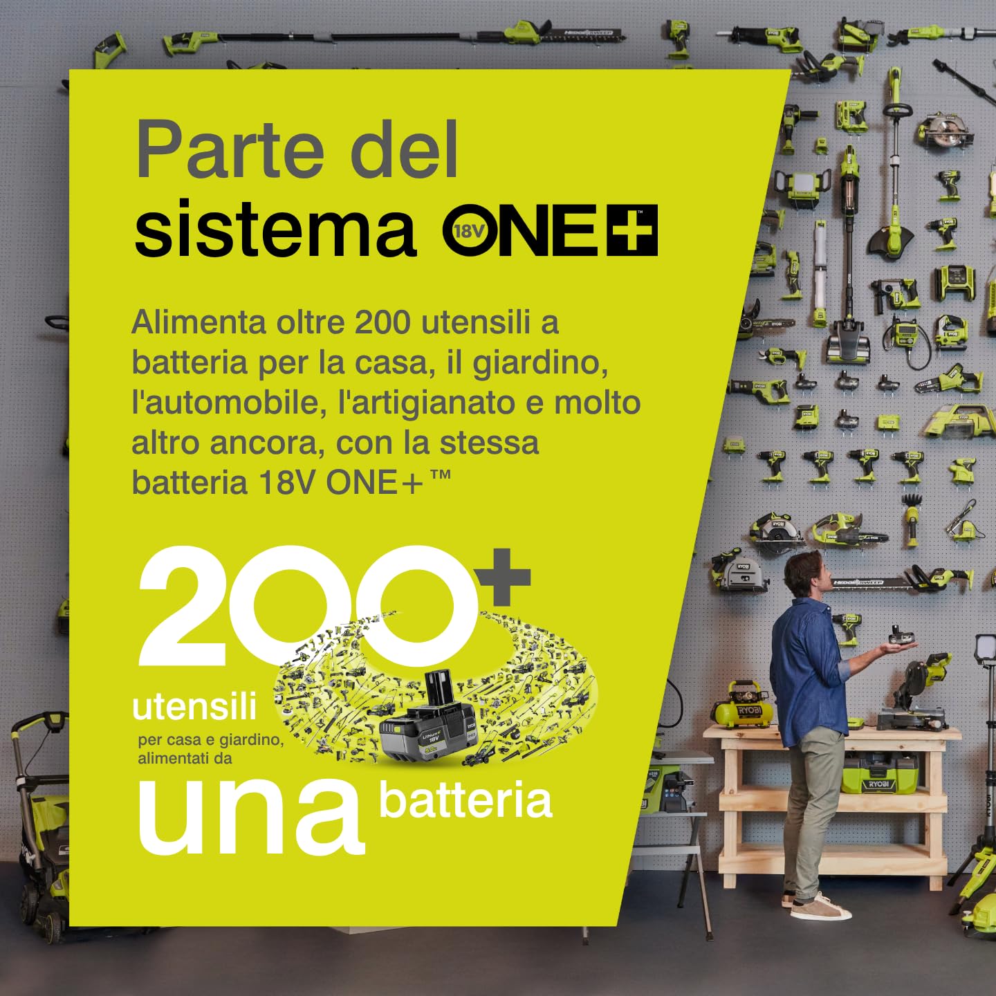 Ryobi Idropulitrice Portatile a Batteria 18V ONE+ con Batteria 2,5Ah e Caricatore, 22 bar, Autoadescante, Ugello Multigetto, Alloggiamento Batteria Impermeabile, RY18PW22A-125