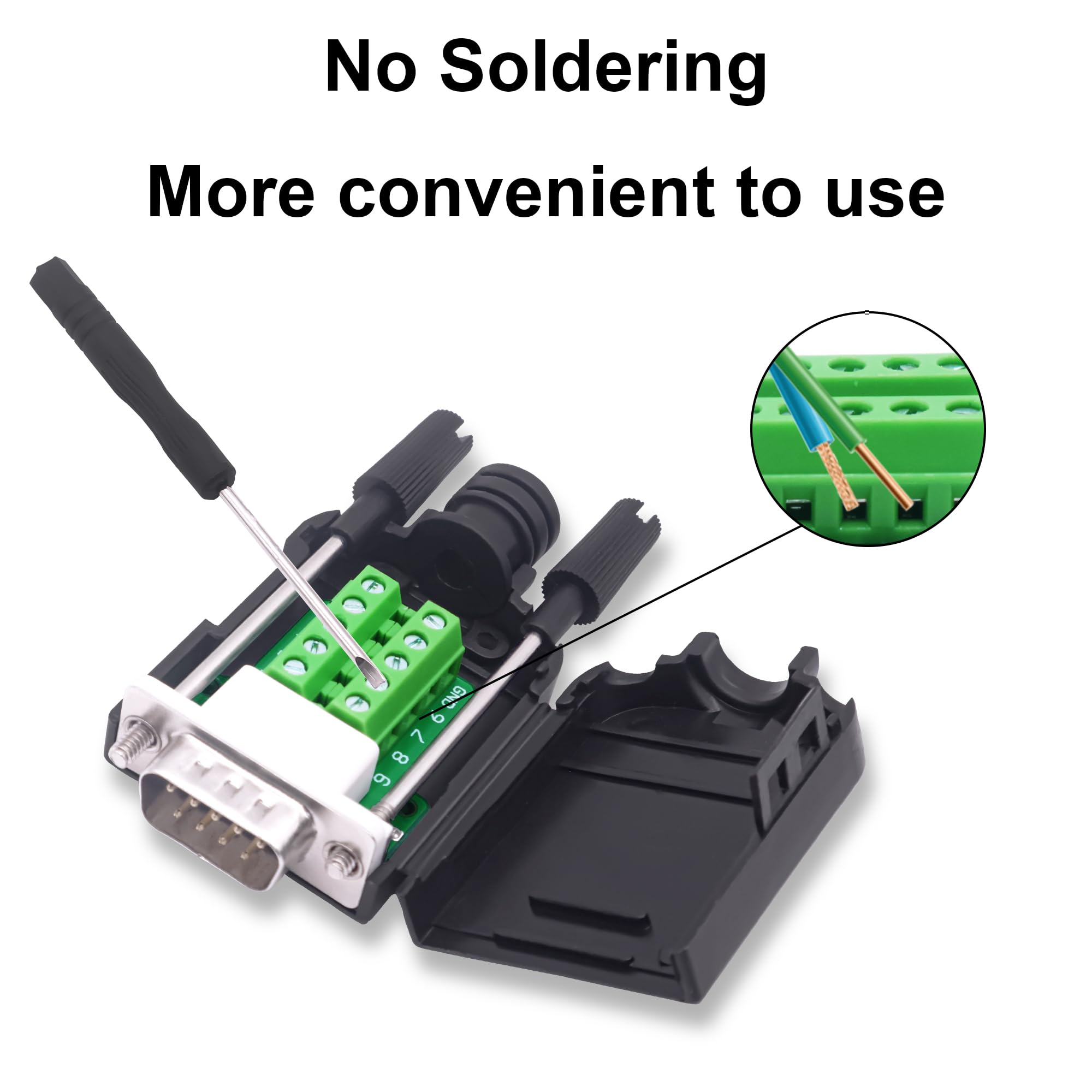 DB9 connettore senza saldatura Breakout Board RS232 D-SUB 9 poli adattatore seriale morsettiera con caso 2 confezioni (spina)